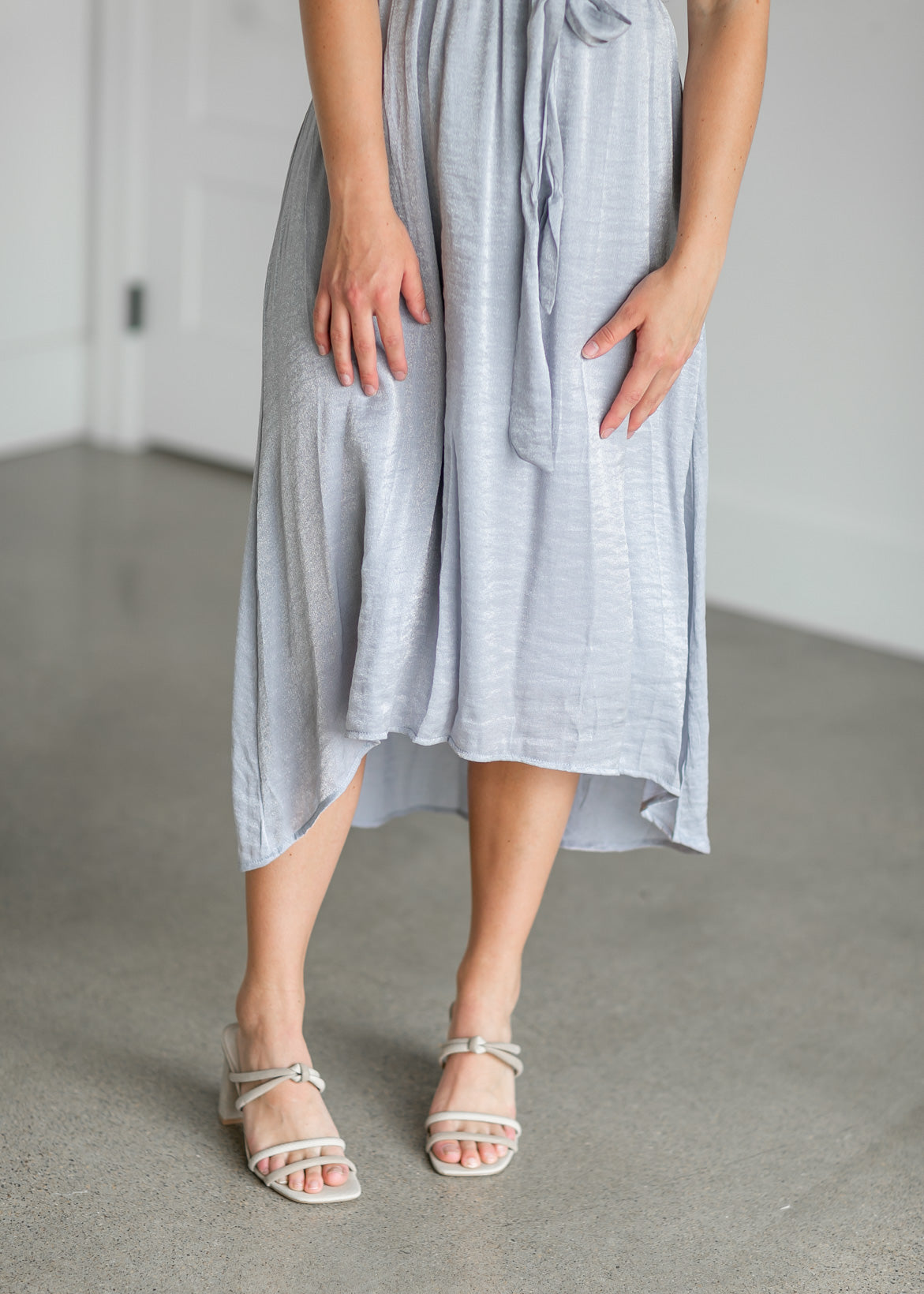 Dusty Blue High Low Midi Dress Dresses