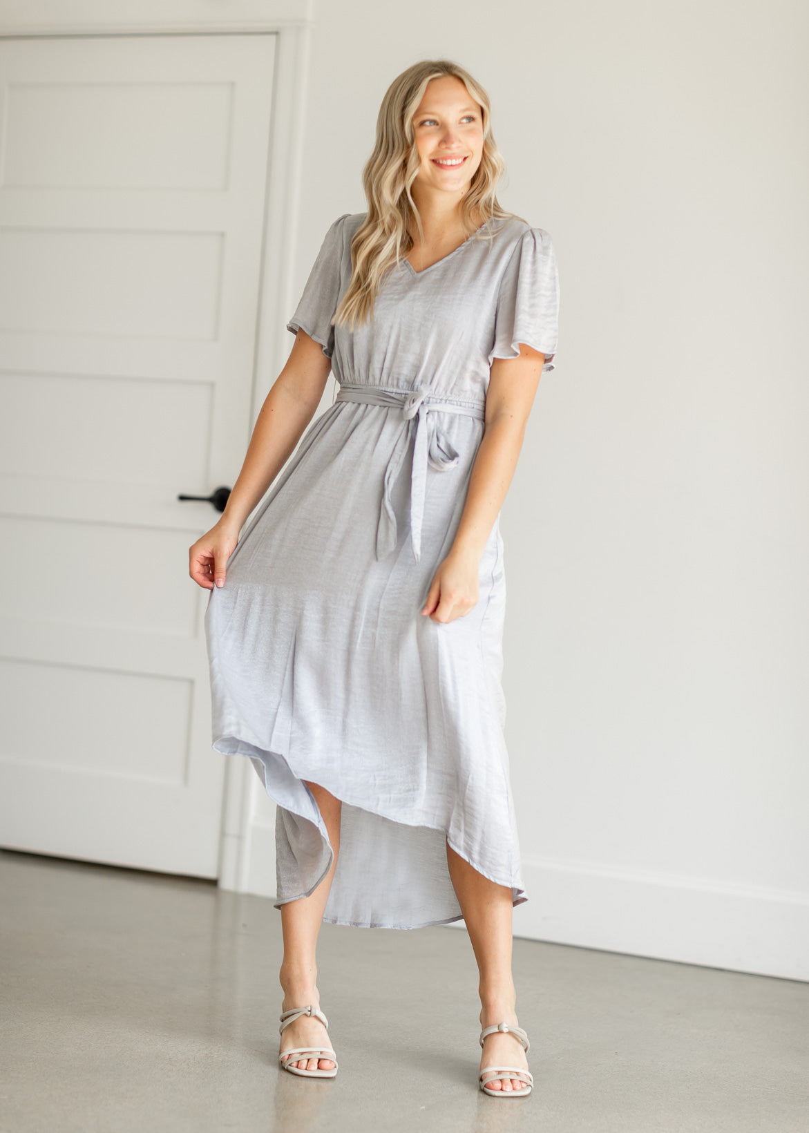 Dusty Blue High Low Midi Dress Dresses