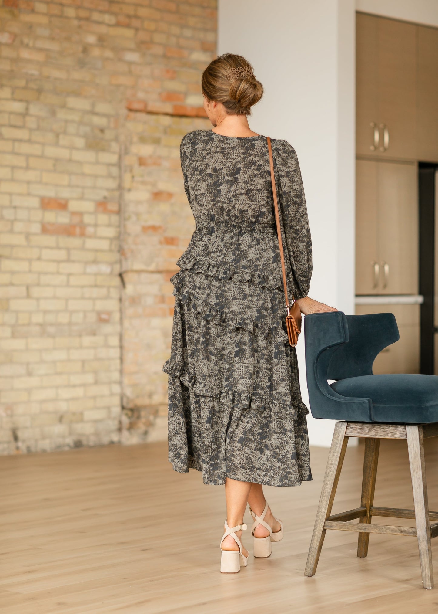 Dusty Olive Vintage Floral Maxi Dress FF Dresses