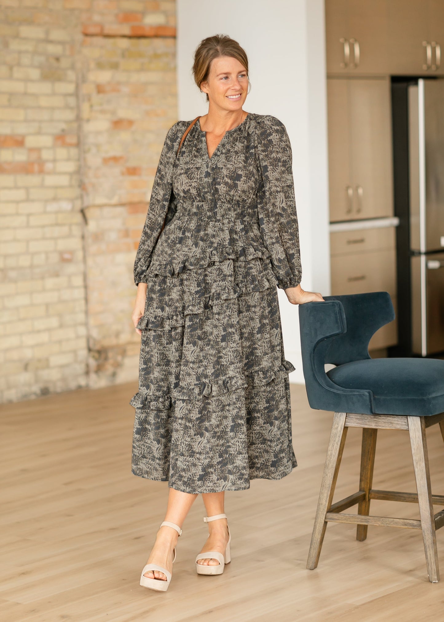 Dusty Olive Vintage Floral Maxi Dress FF Dresses