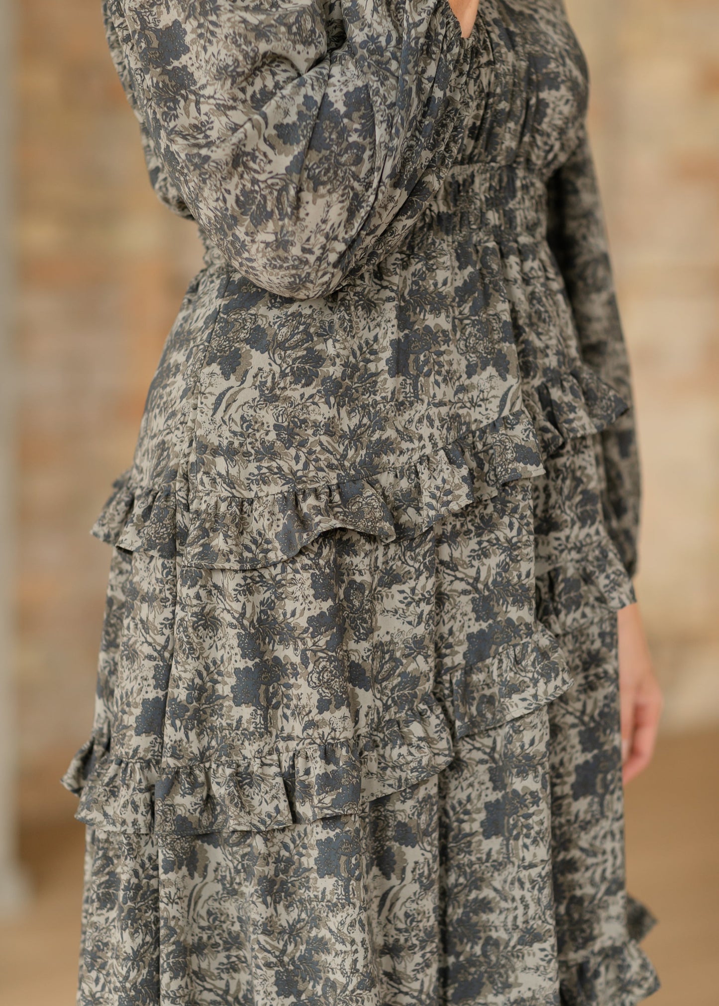 Dusty Olive Vintage Floral Maxi Dress FF Dresses
