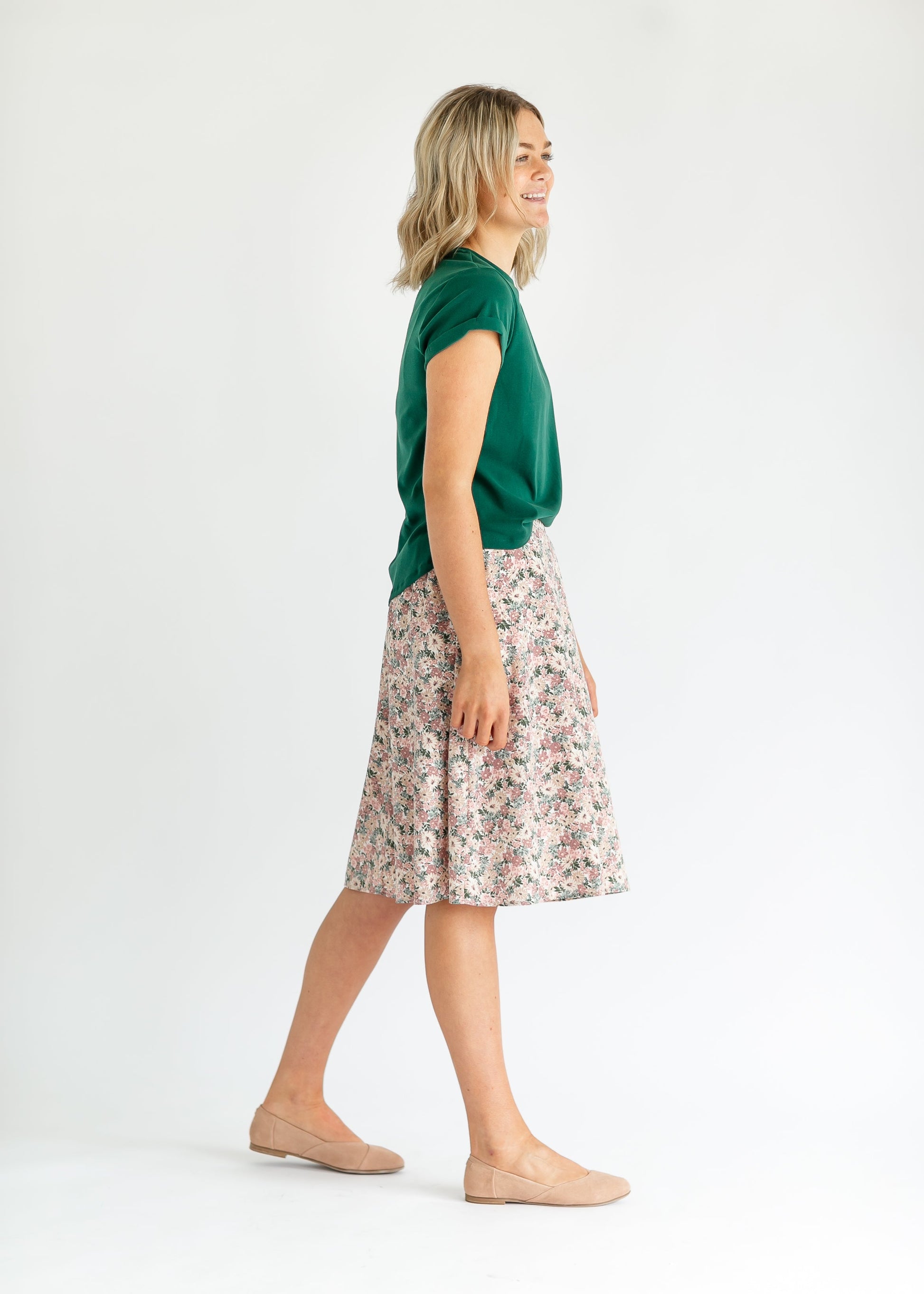 Dusty Pink Floral Midi Skirt FF Skirts