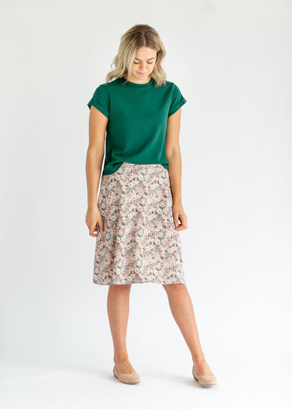 Dusty Pink Floral Midi Skirt FF Skirts