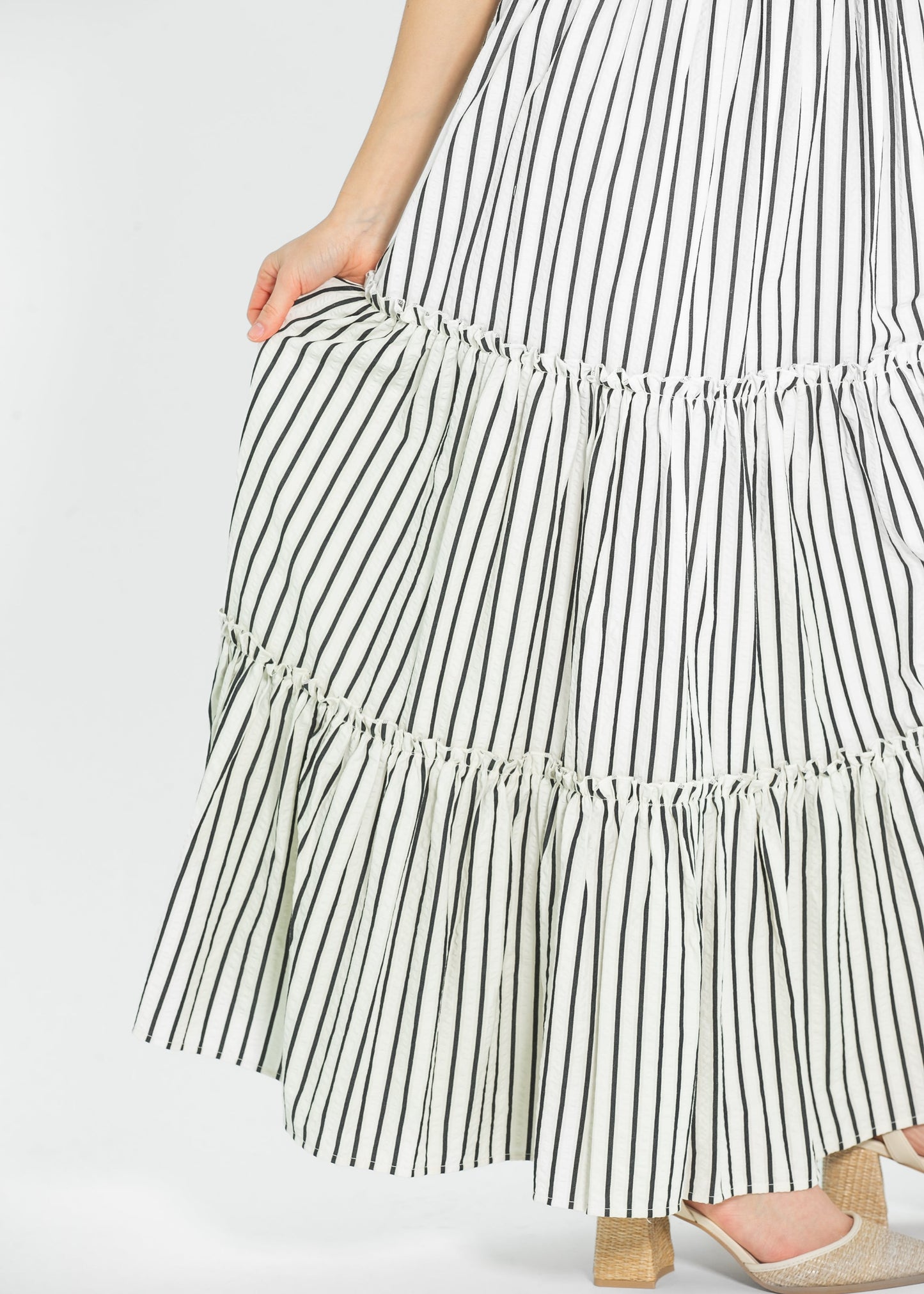 Eden Black Stripe Smocked Waist Maxi Dress FF Dresses