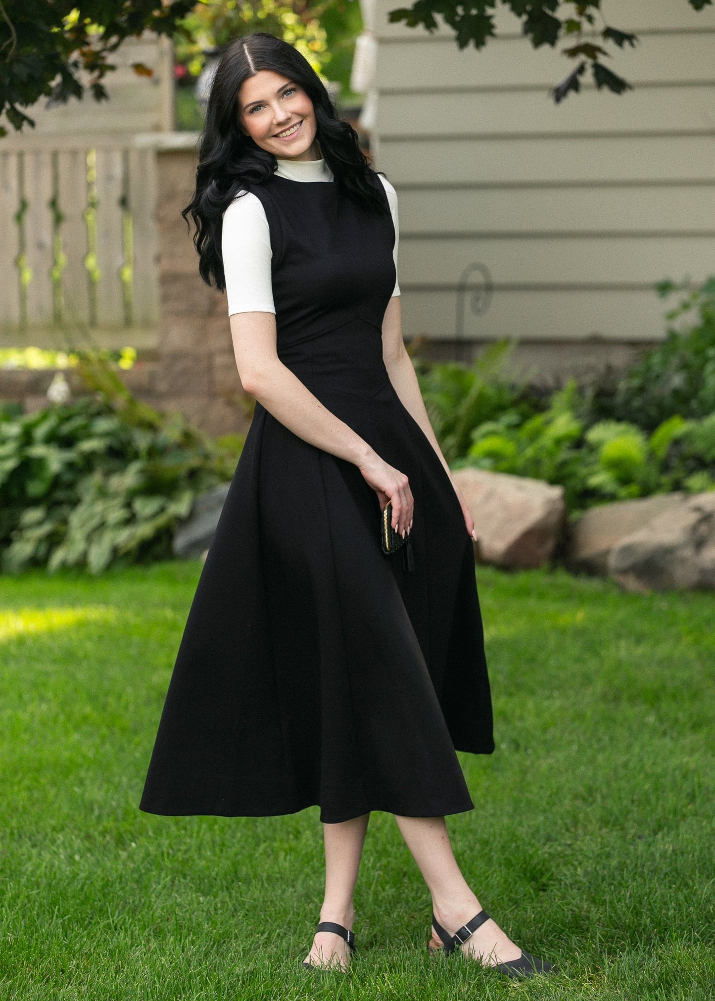 elan Camilla Black Midi Dress FF Dresses