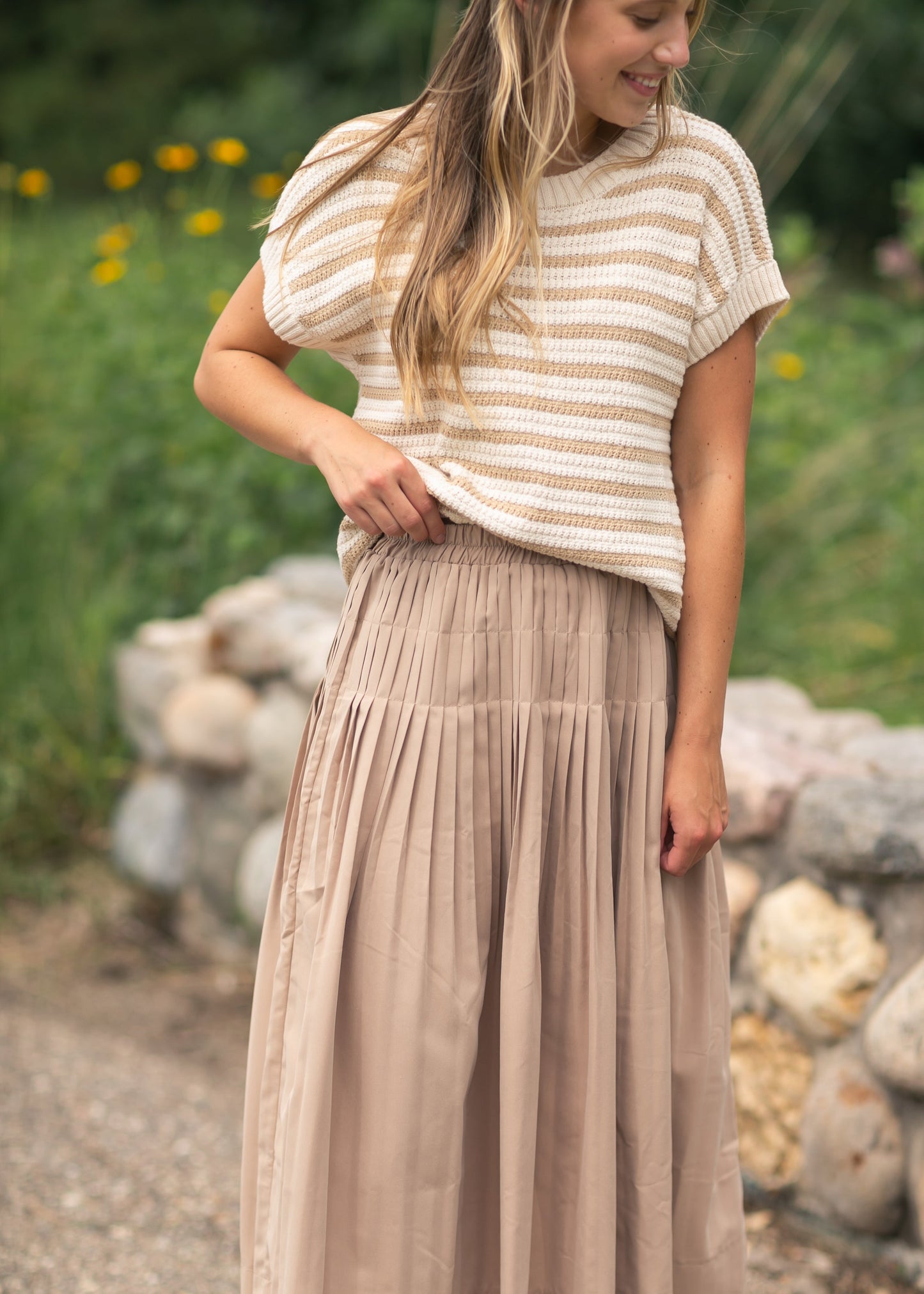 Elastic Waist Detailed Midi Skirt FF Skirts