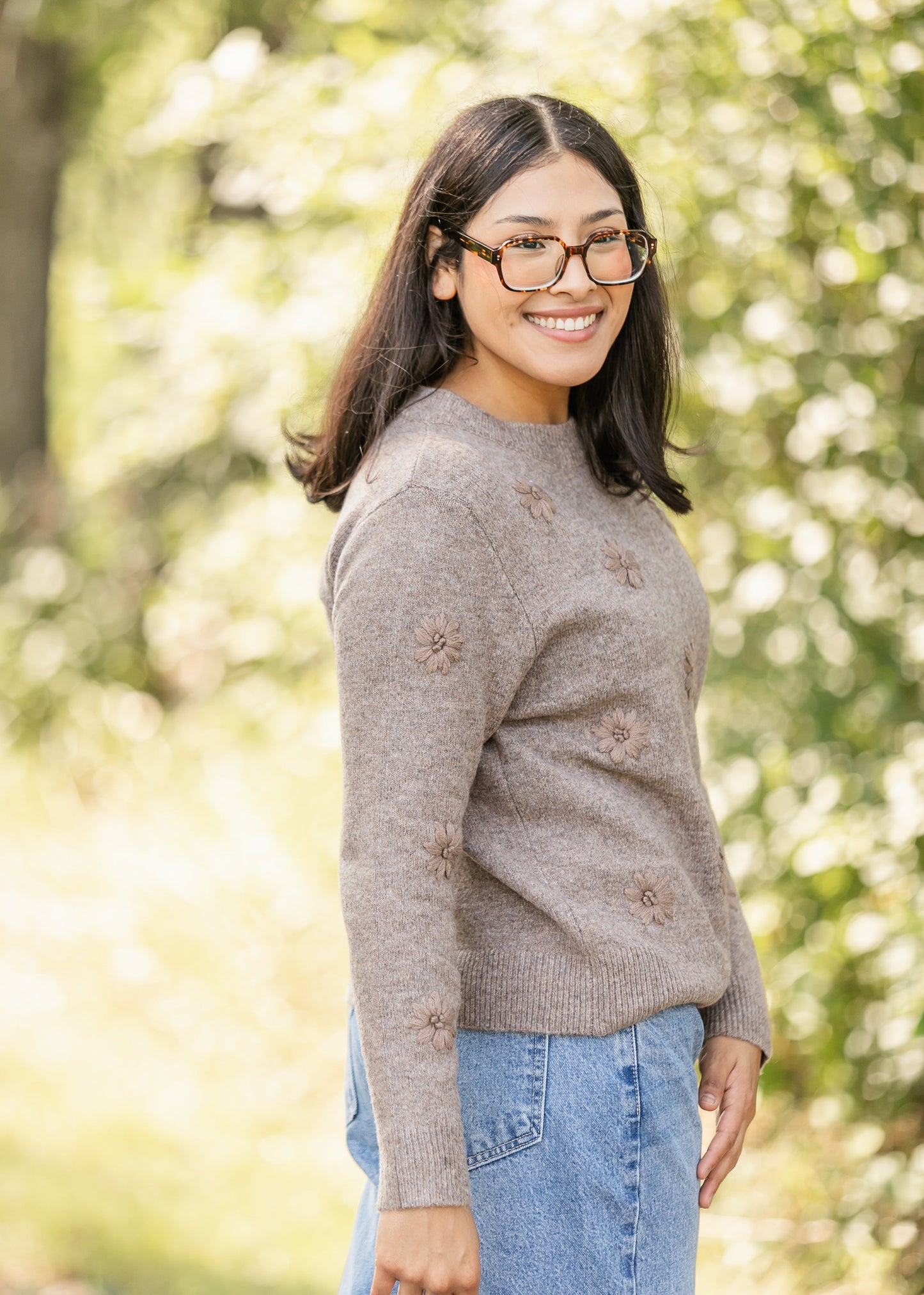 Embroidered Floral Crewneck Sweater FF Tops