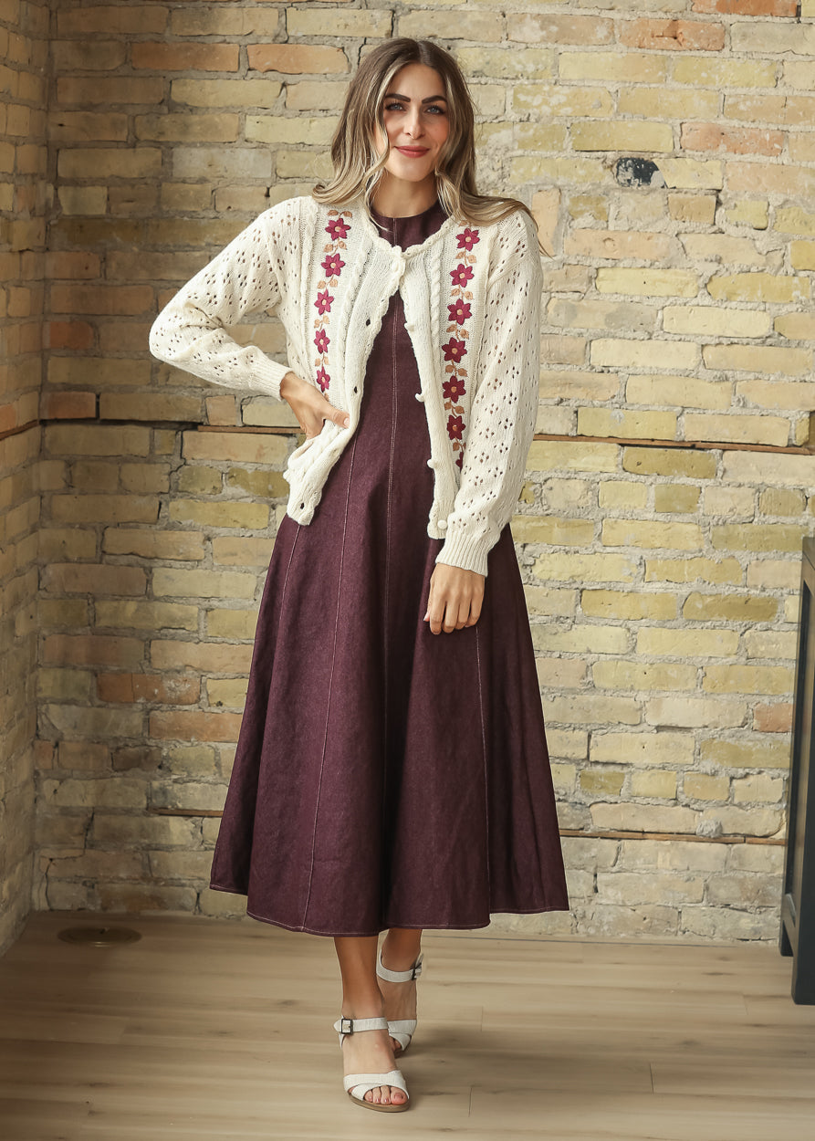 Embroidered Floral Crochet Knit Cardigan FF Tops