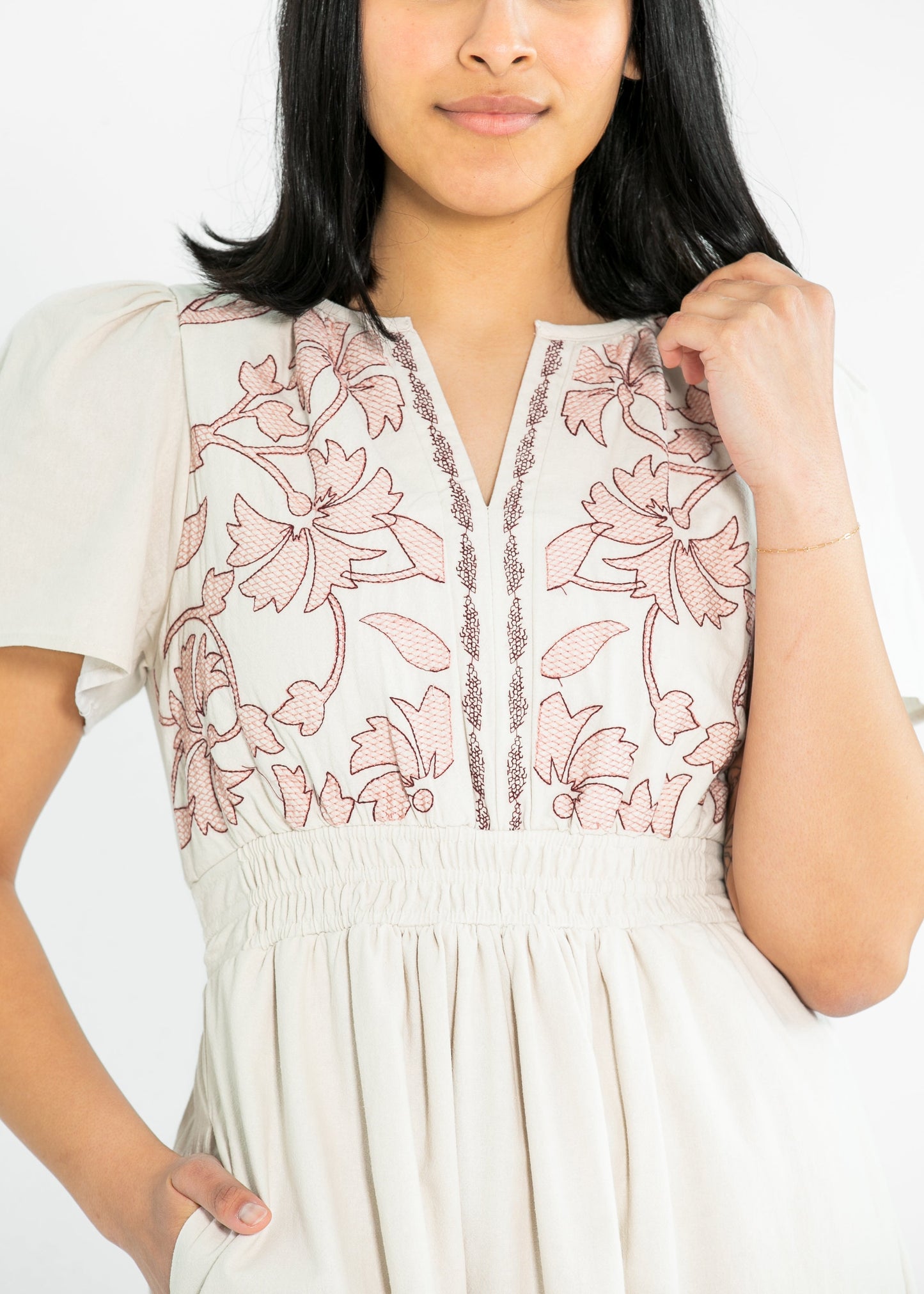 Embroidered Floral Print Maxi Tiered Dress FF Dresses