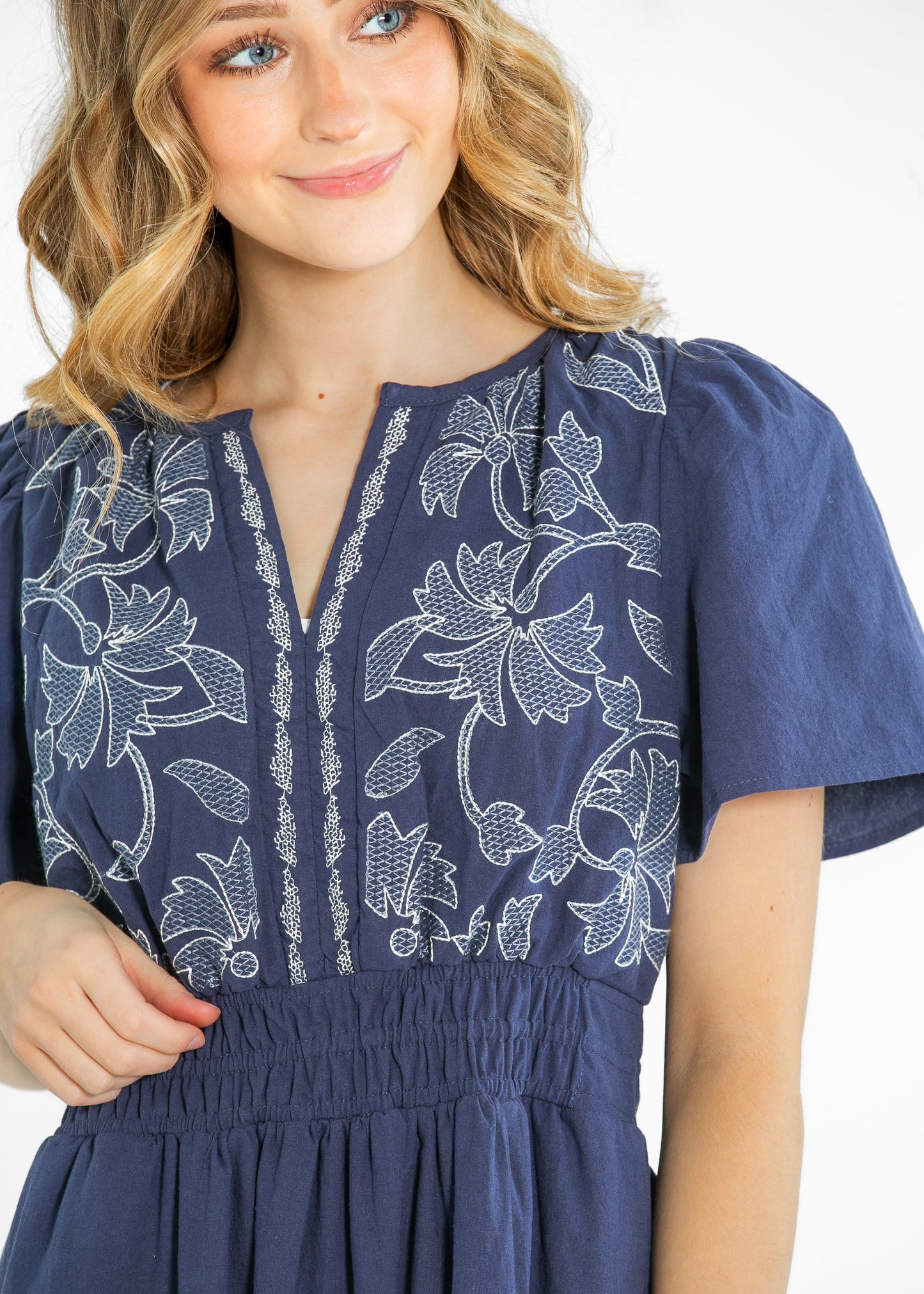 Embroidered Floral Print Maxi Tiered Dress FF Dresses