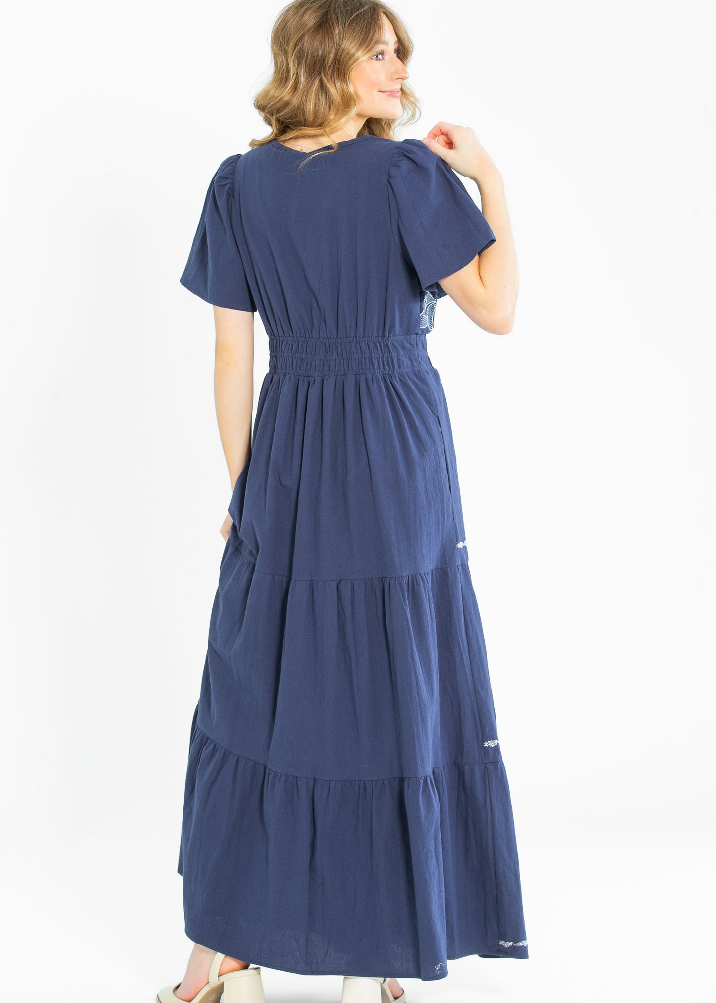 Embroidered Floral Print Maxi Tiered Dress FF Dresses
