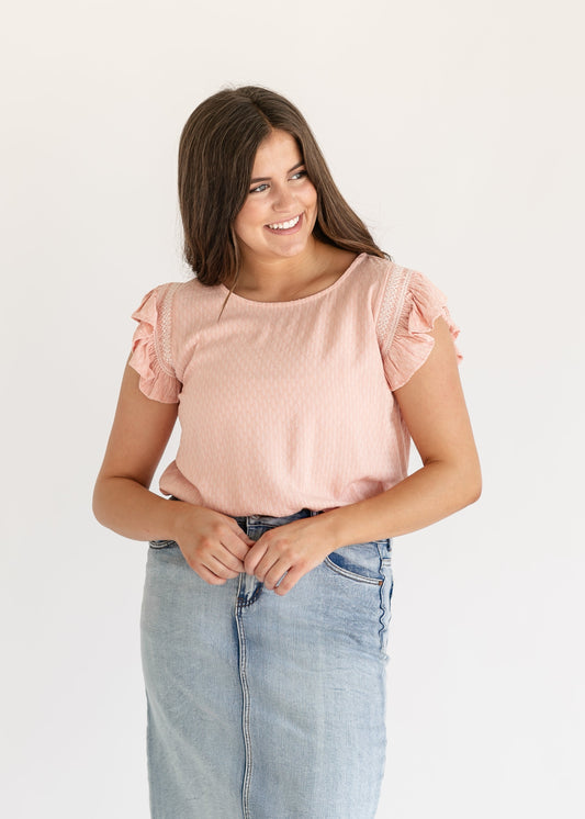Embroidered Flutter Sleeve Top FF Tops Blush / S