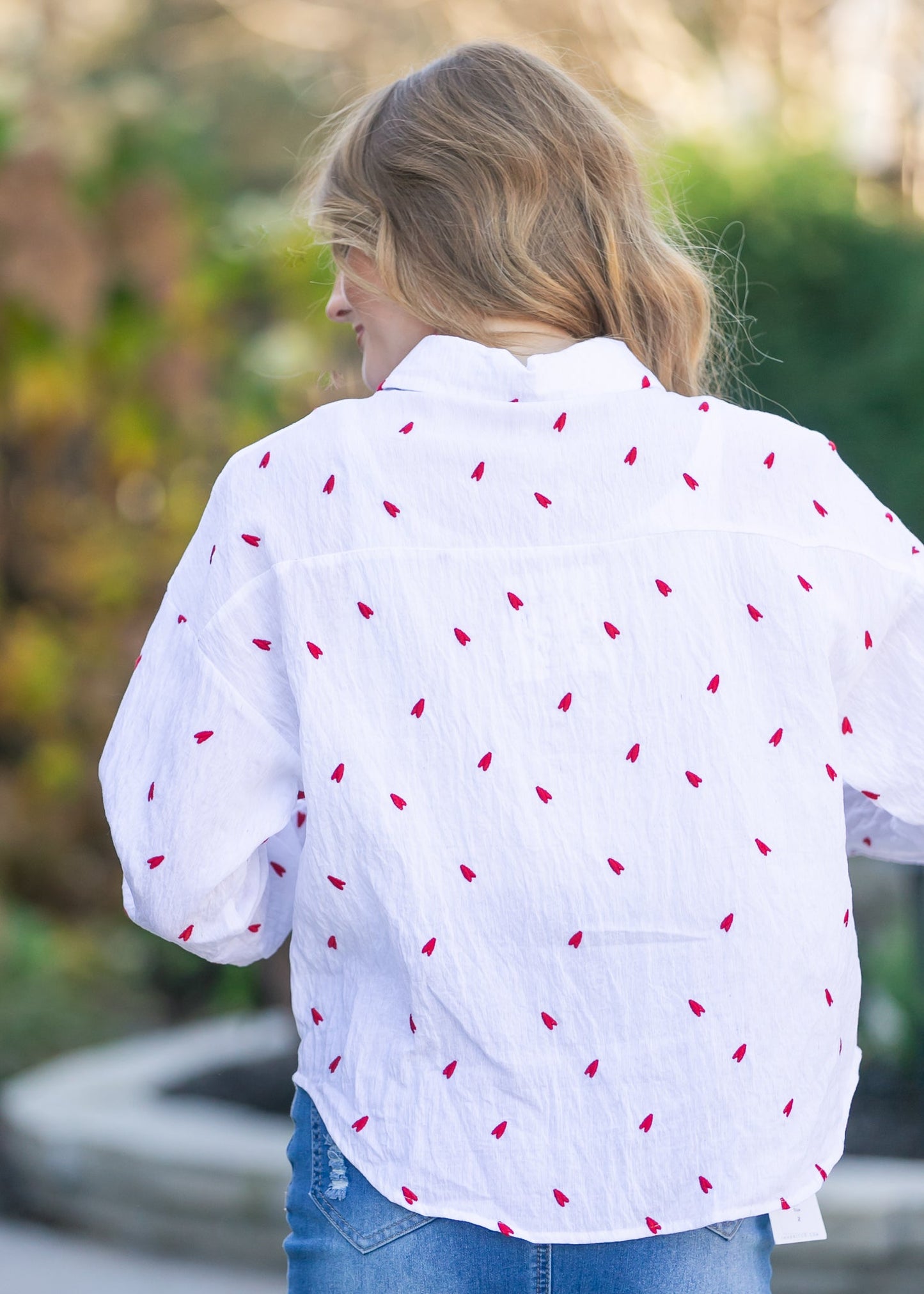Embroidered Heart Button Down Top FF Tops