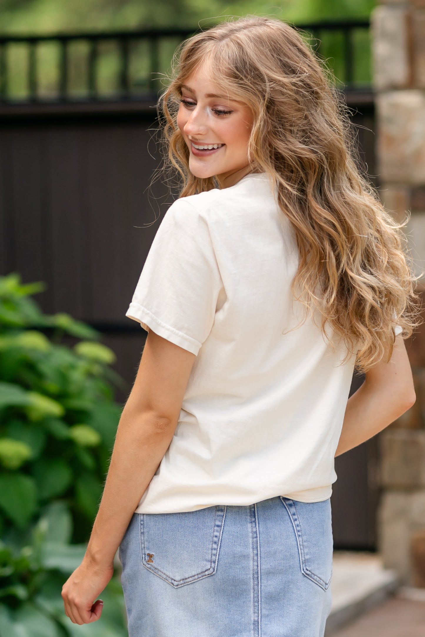 Embroidered Lake Happy Tee FF Tops