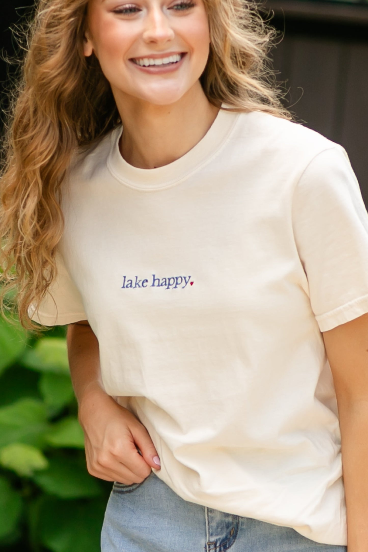 Embroidered Lake Happy Tee FF Tops