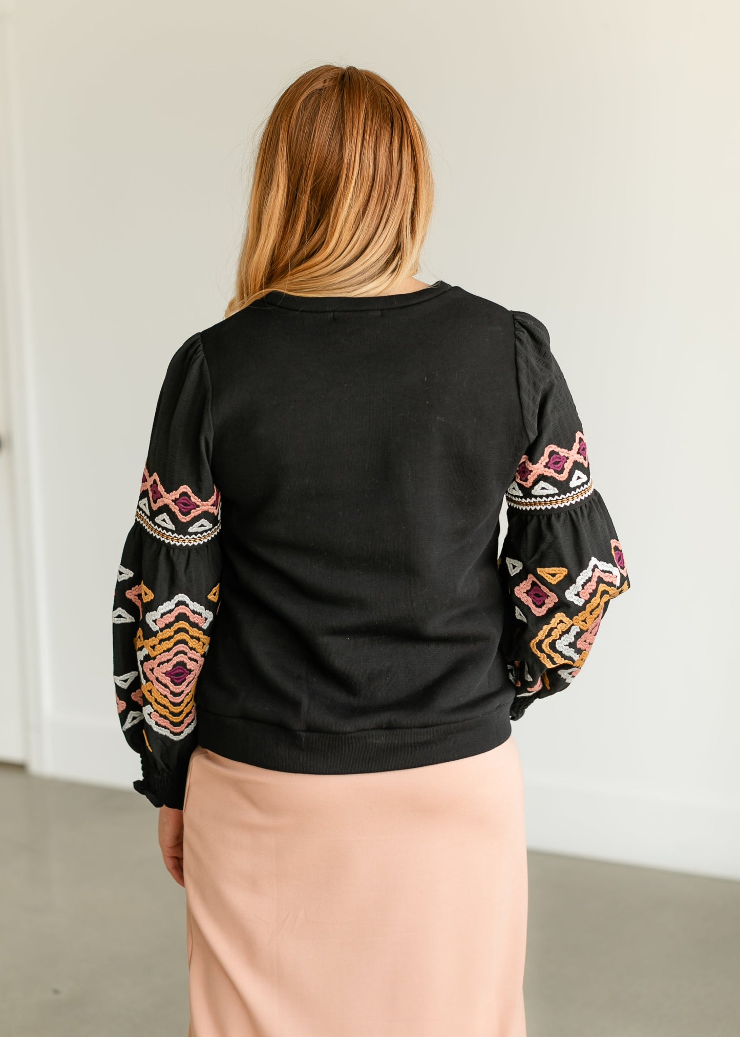 Embroidered Long Sleeve Crewneck Top FF Tops