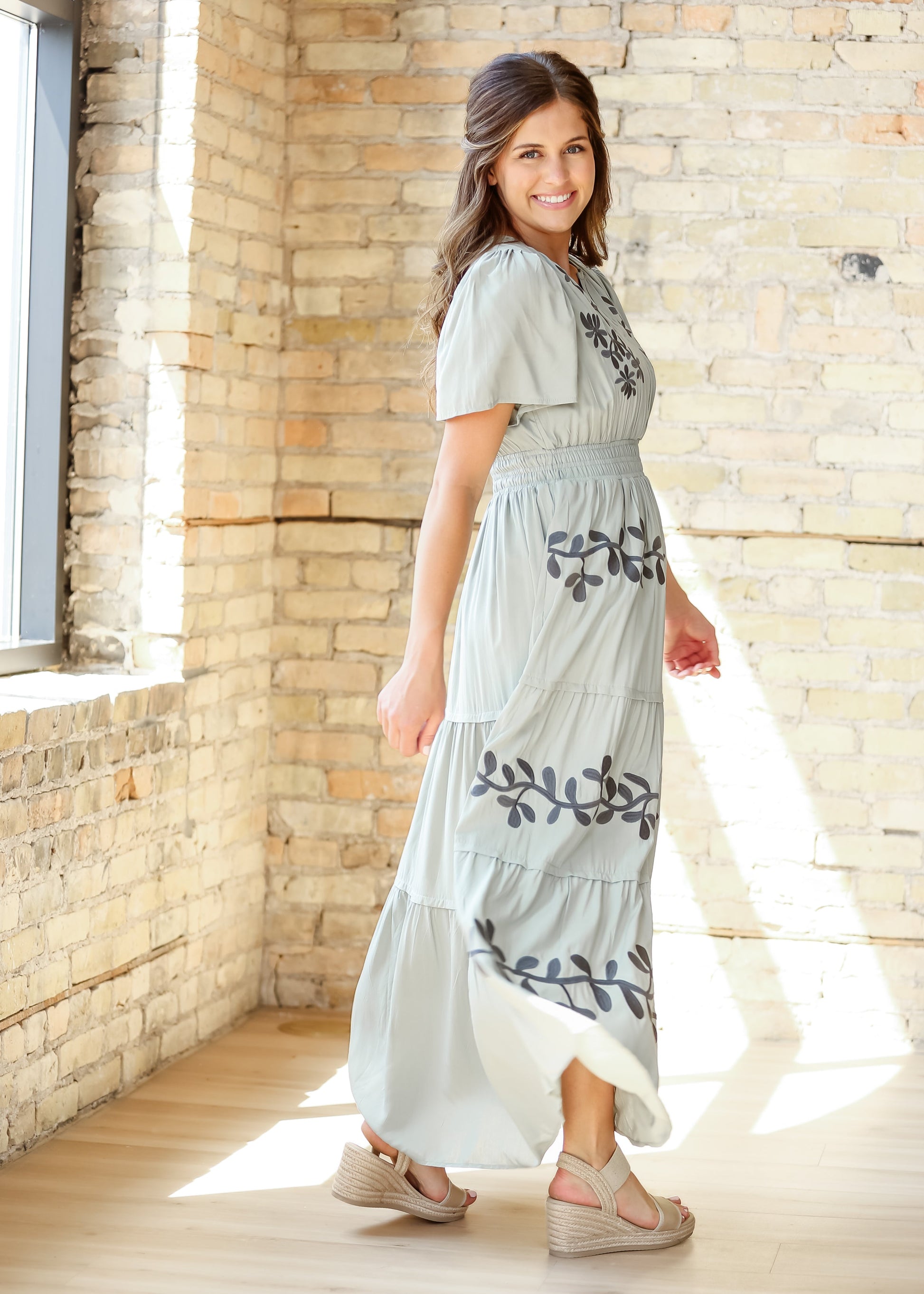 Embroidered Short Sleeve Maxi Dress FF Dresses