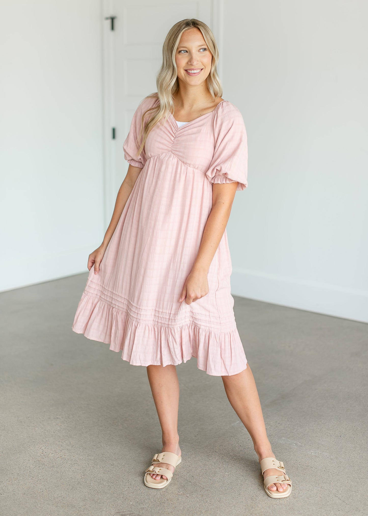 Empire Waist Short Sleeve Midi Dress FF Dresses
