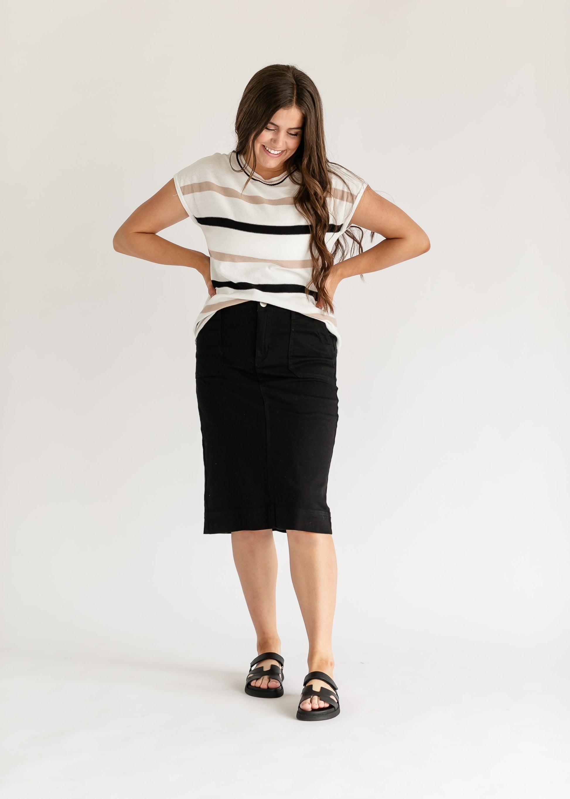 Erica Cotton Twill Midi Skirt IC Skirts Black / 26 Inches / 2