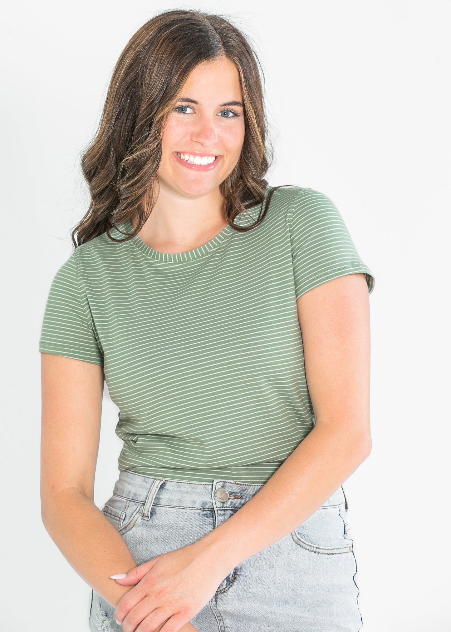 Essential Crew Striped Basic Tee IC Tops Olive Stripe / XS