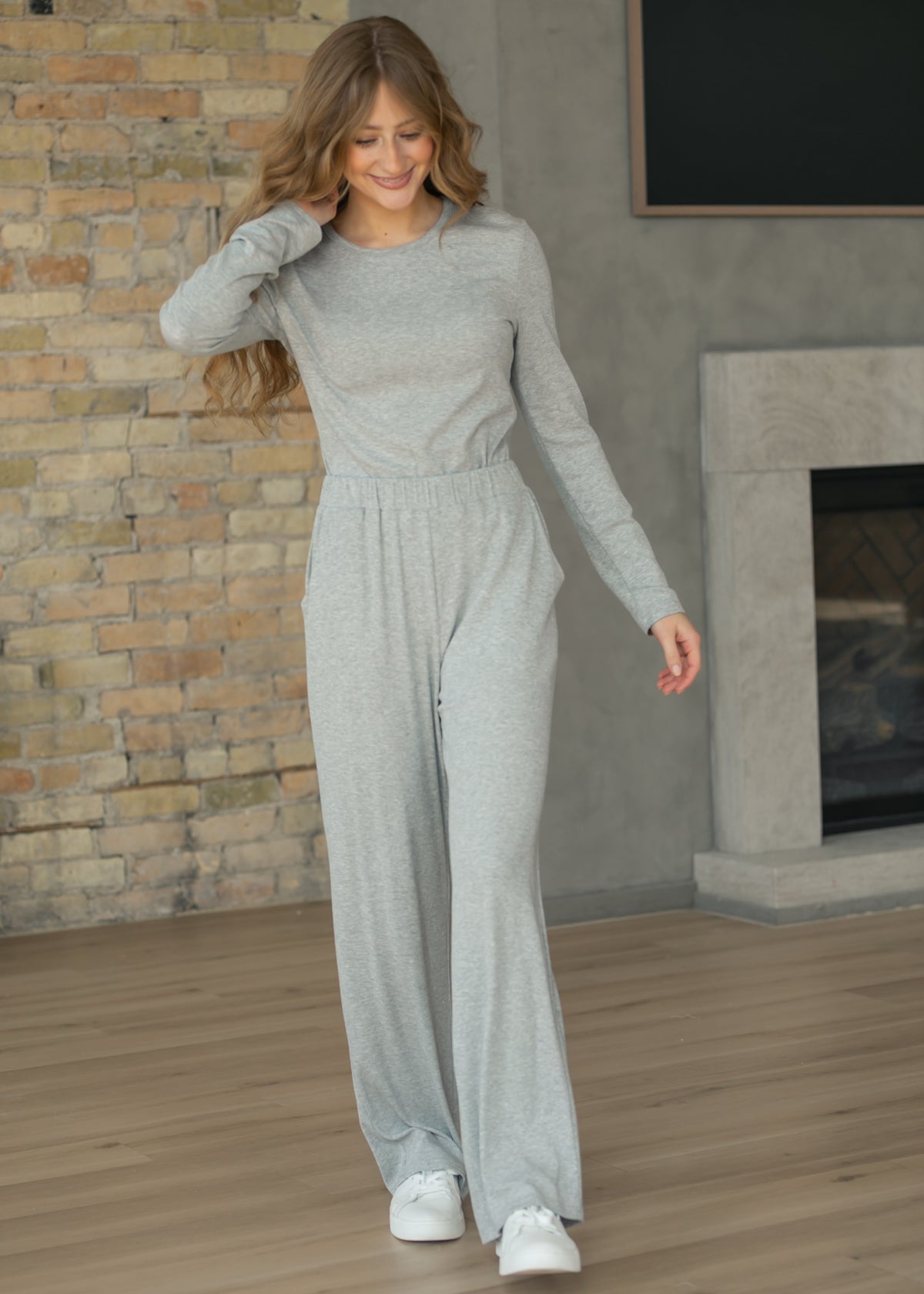 Essential Gray Ribbed Wide Leg Pants IC Pants