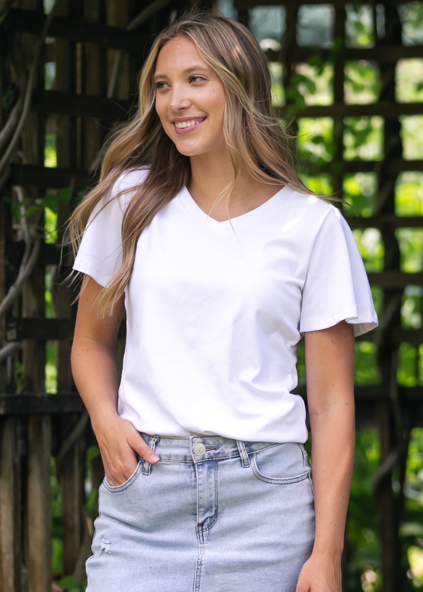 Essential V-neck Flutter Sleeve Top IC Tops