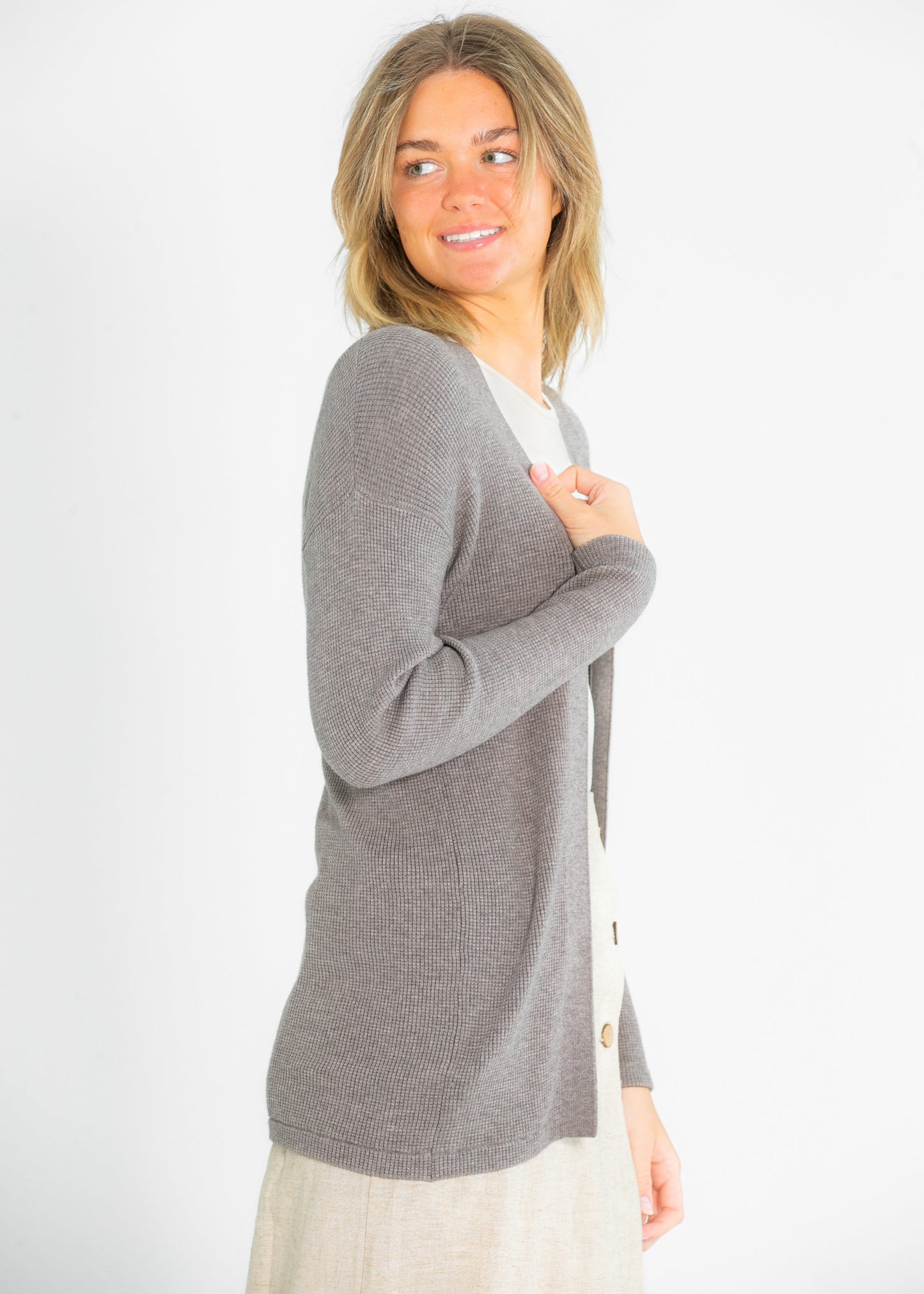 Essential Waffle Knit Cardigan FF Tops
