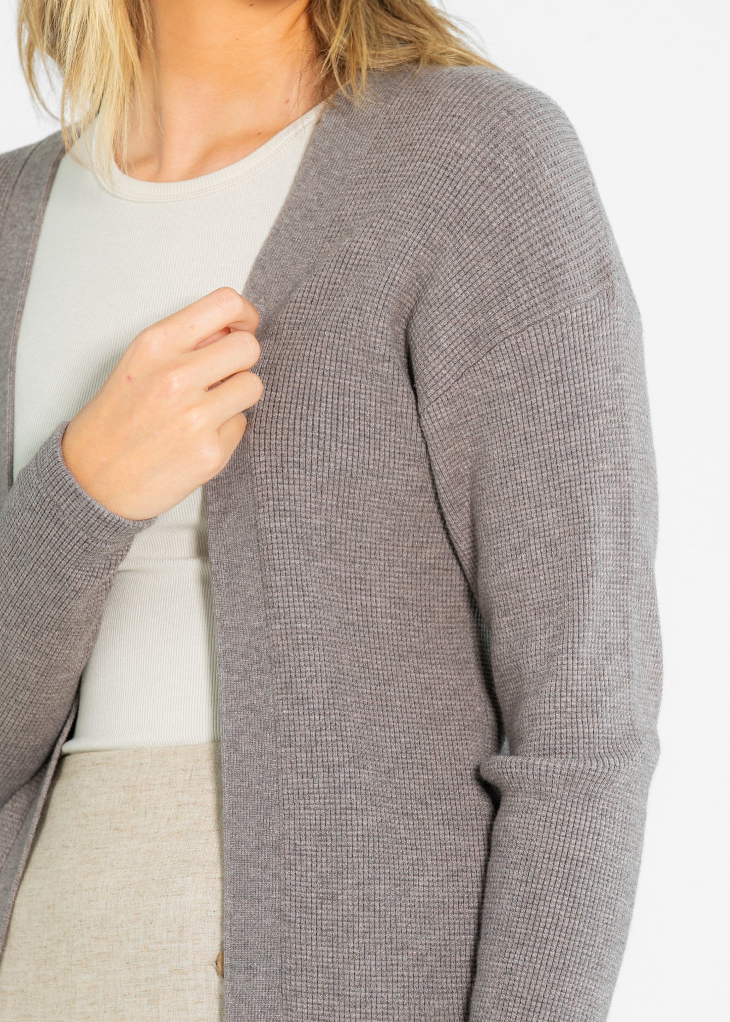 Essential Waffle Knit Cardigan FF Tops