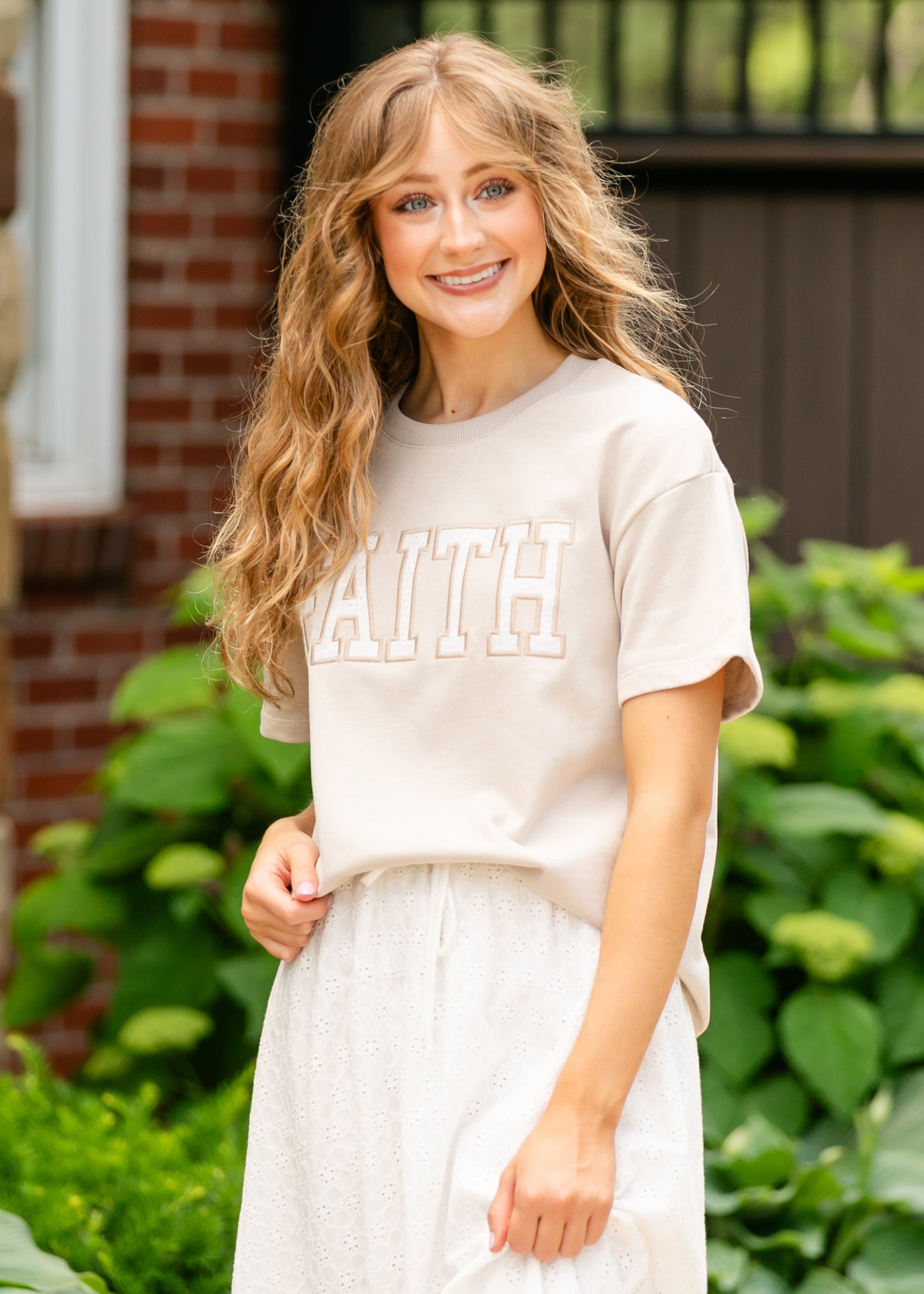 Eyelet Detail Faith Tee FF Tops