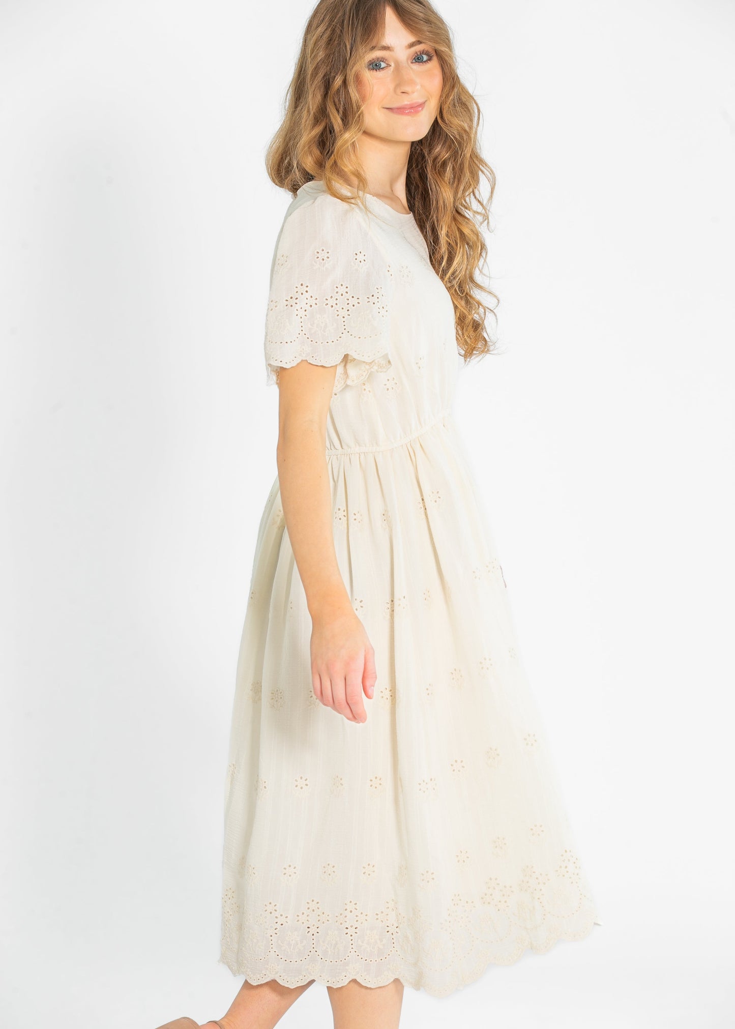 Eyelet Lace Scallop Hem Dress FF Dresses