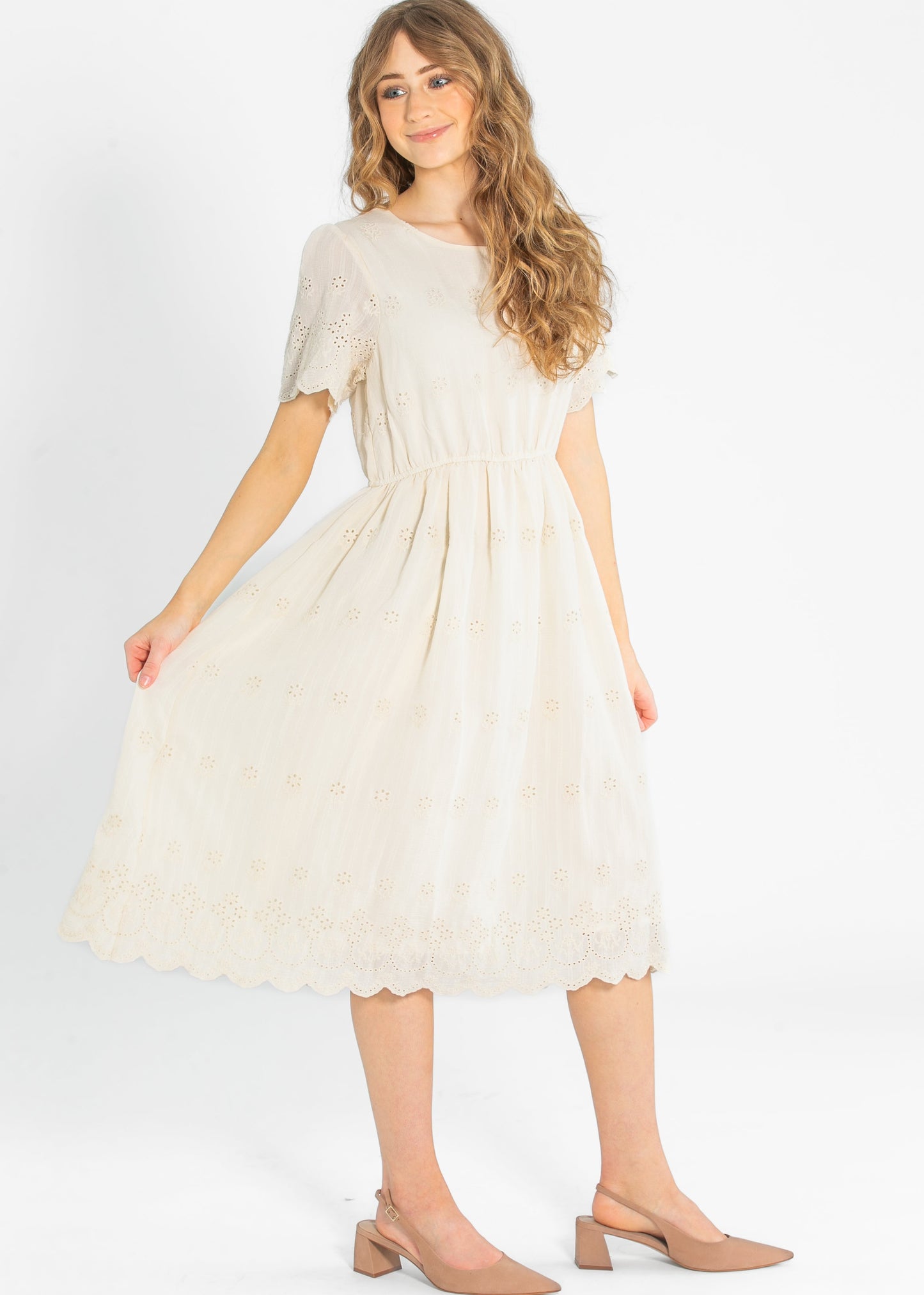 Eyelet Lace Scallop Hem Dress FF Dresses