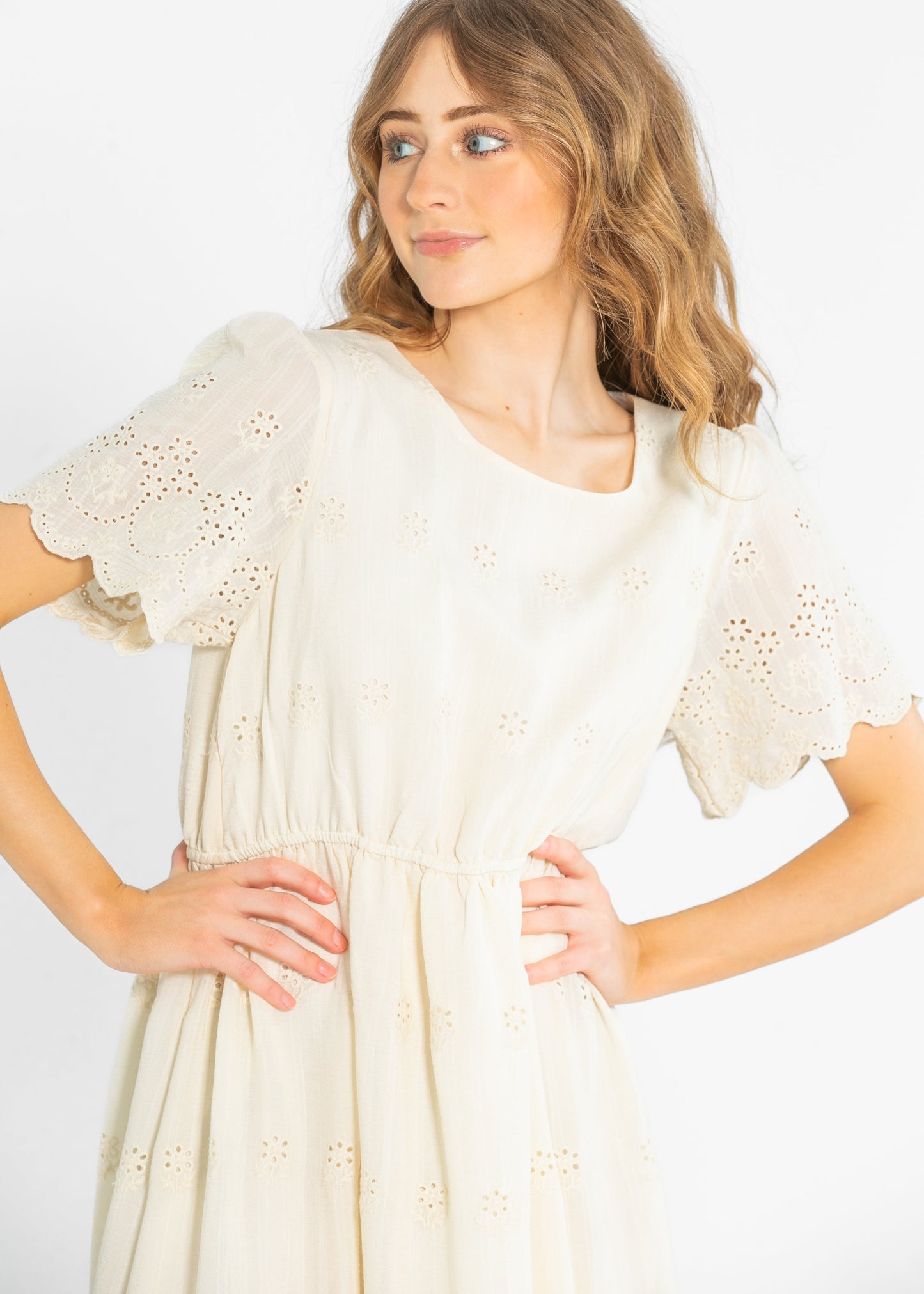Eyelet Lace Scallop Hem Dress FF Dresses