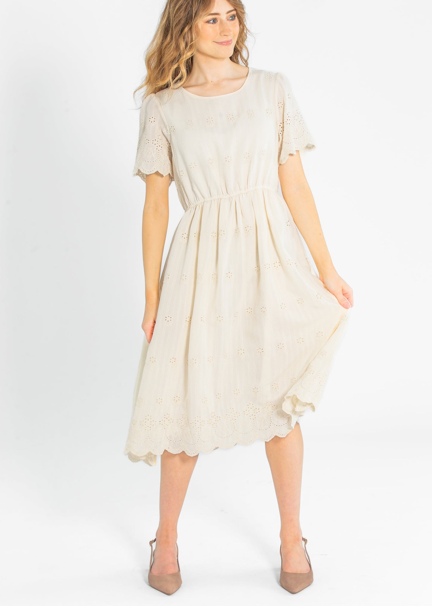 Eyelet Lace Scallop Hem Dress FF Dresses S