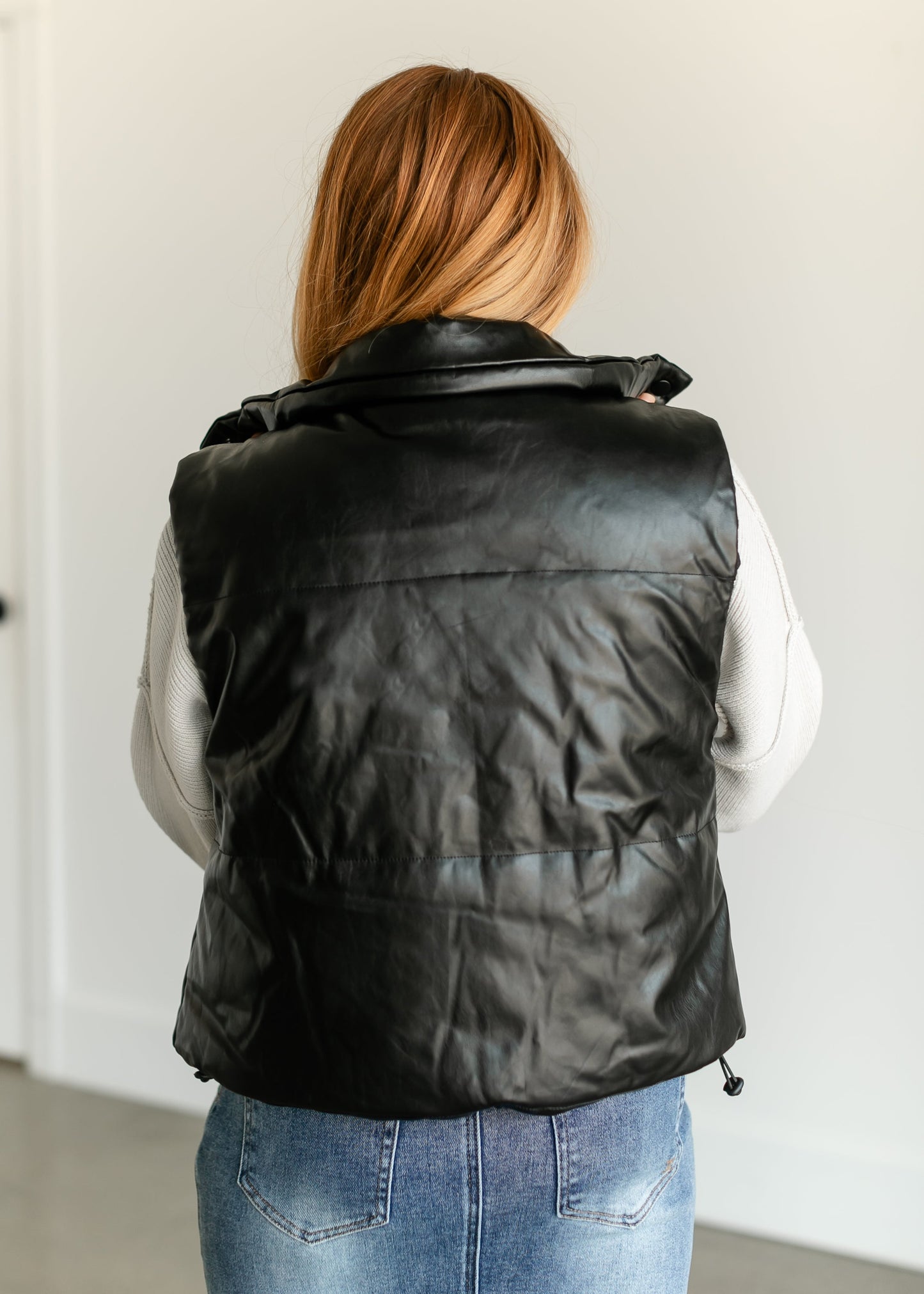 Faux Leather Full Snap Puffer Vest FF Tops