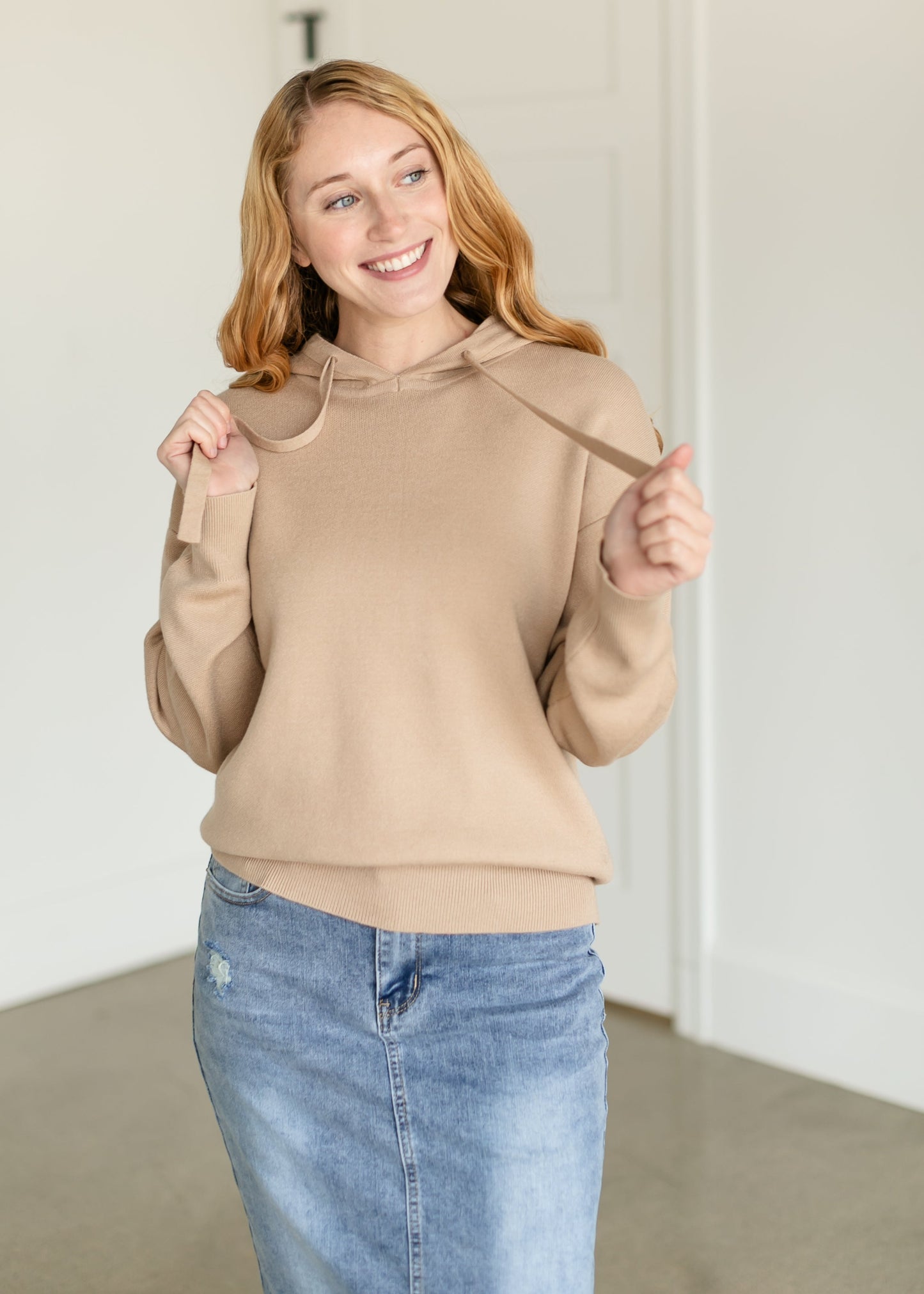 Fine Knit Sweater Hoodie FF Tops