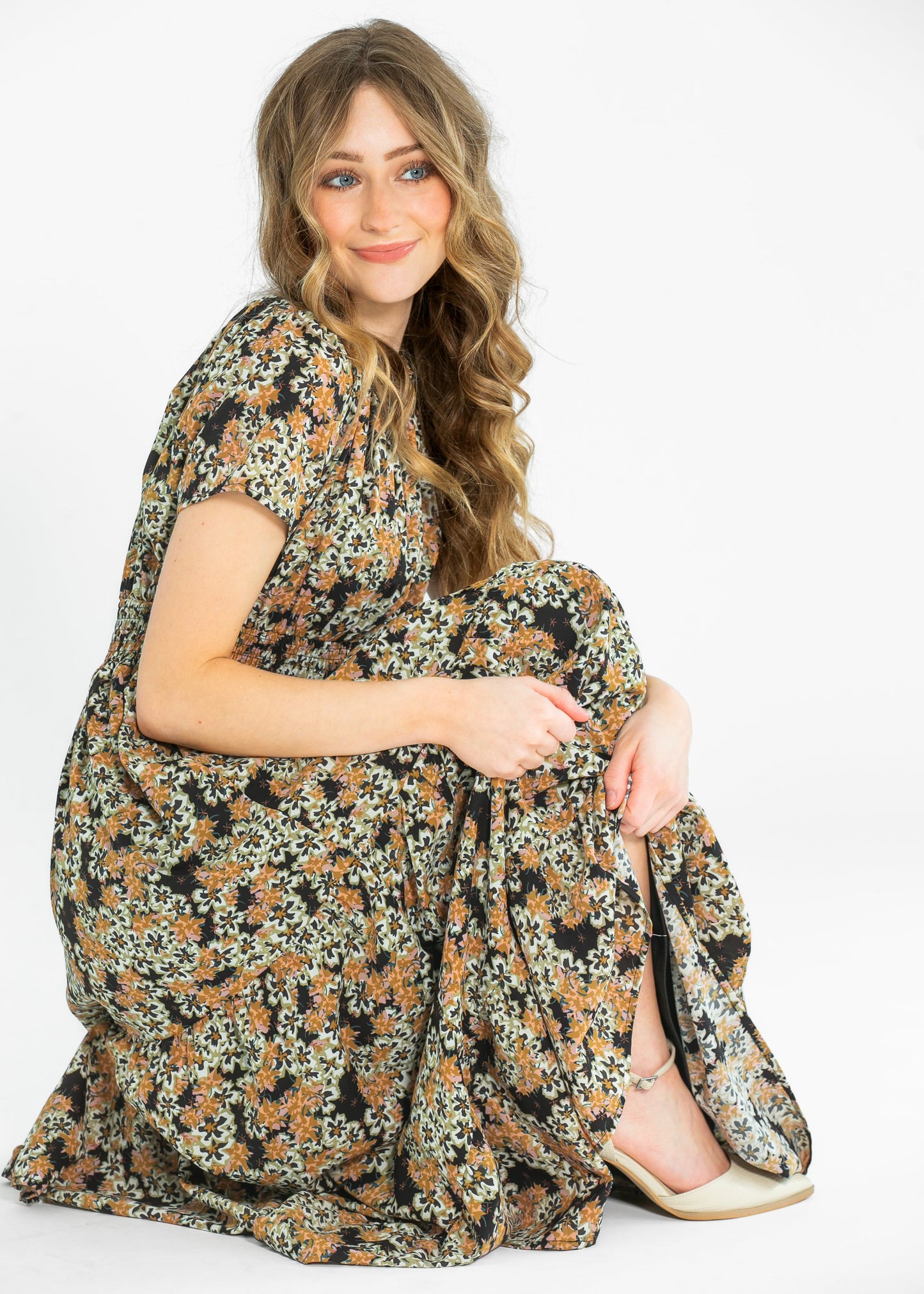 Fiona Floral Smocked Detail Maxi Dress IC Dresses