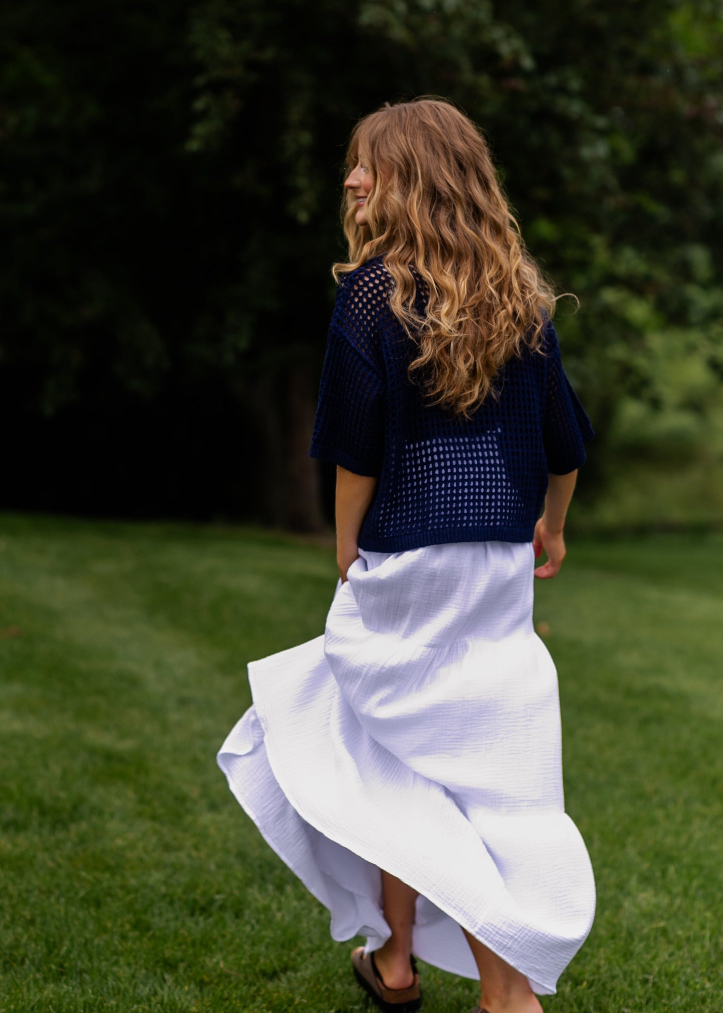 Flag Print Crochet Sweater Top FF Tops