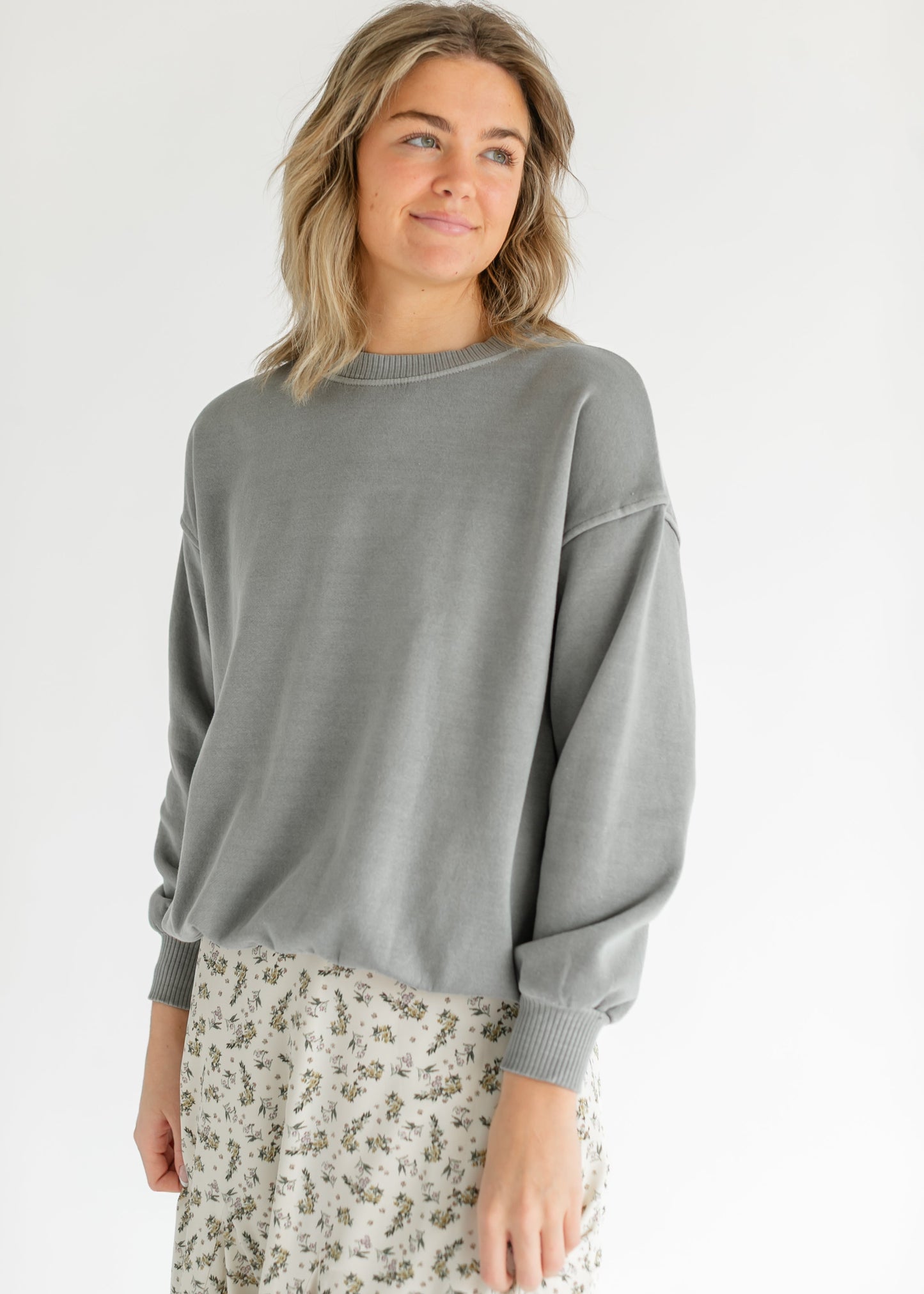 Fleece Oversized Crewneck Sweatshirt FF Tops