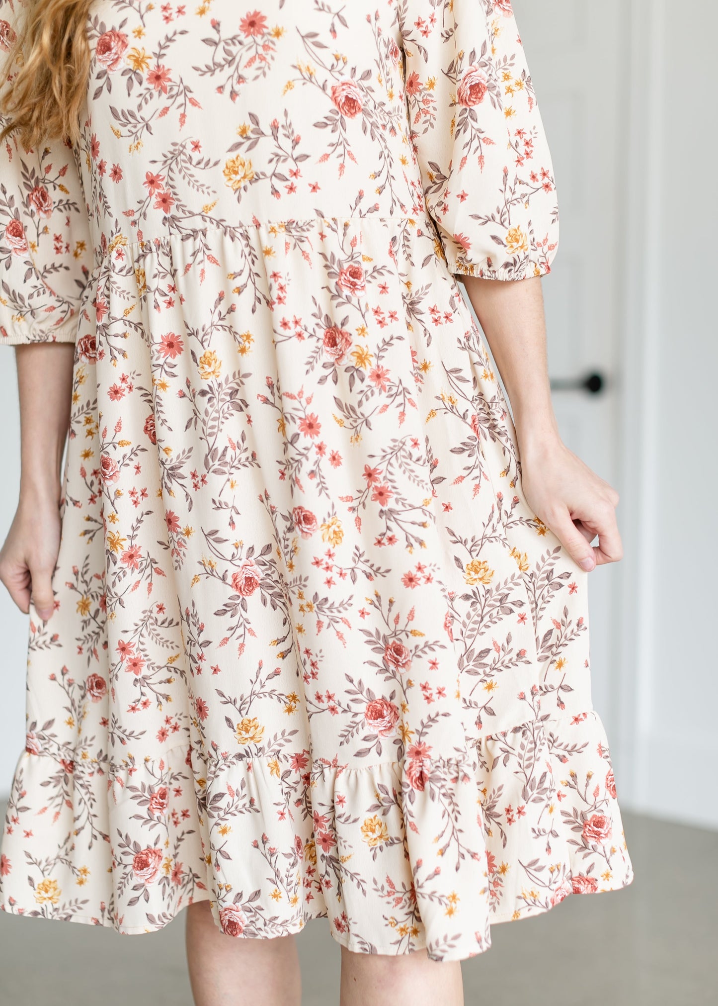 Floral 3/4 Sleeve Midi Dress FF Dresses