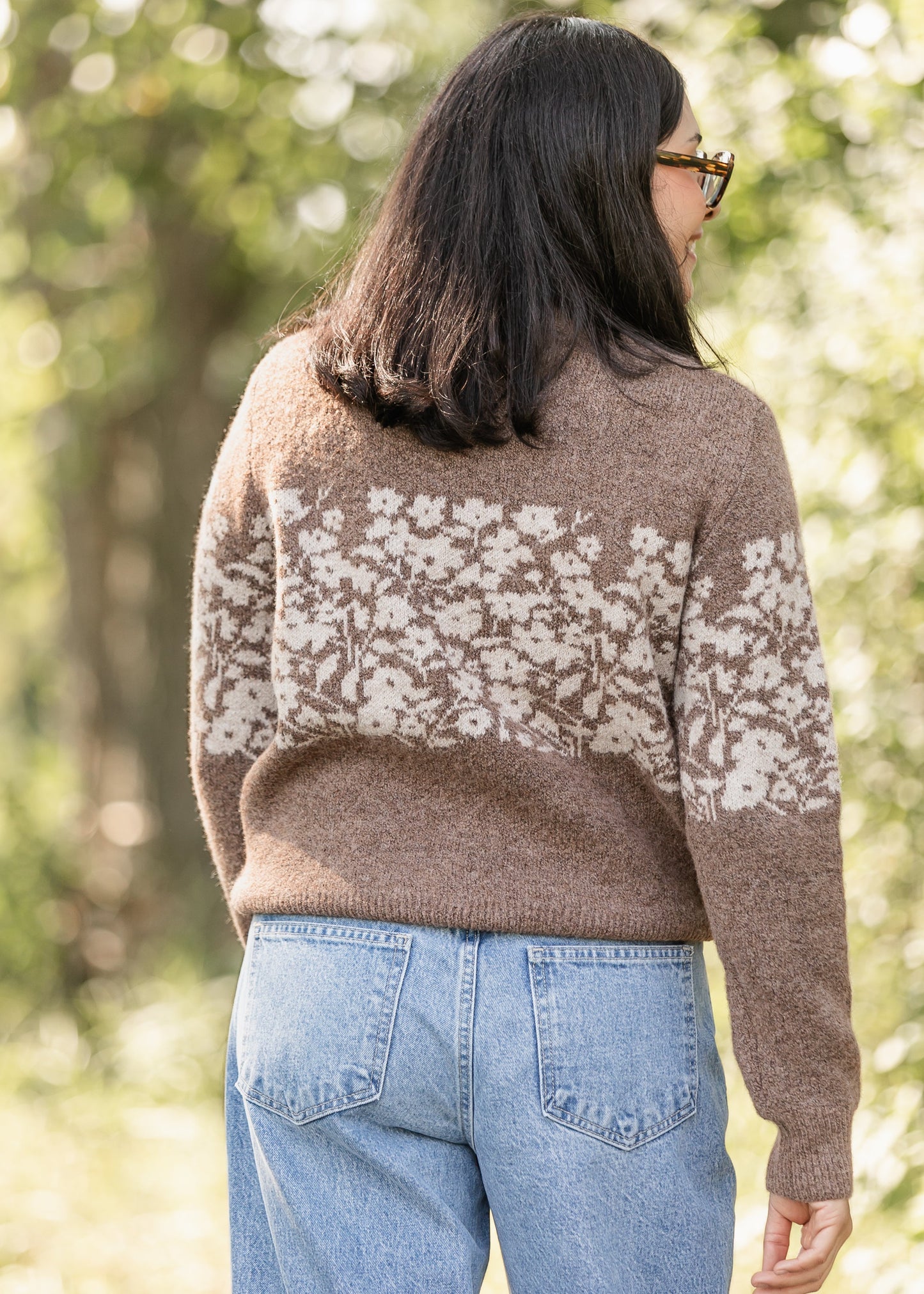 Floral Block Stripe Soft Sweater FF Tops