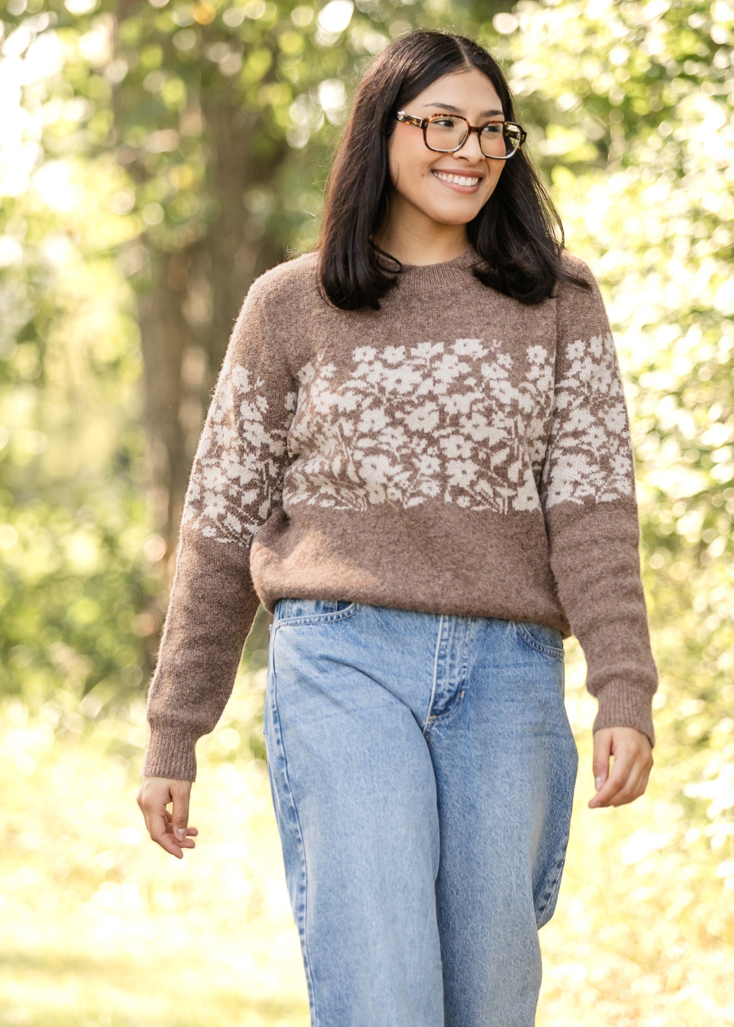 Floral Block Stripe Soft Sweater FF Tops