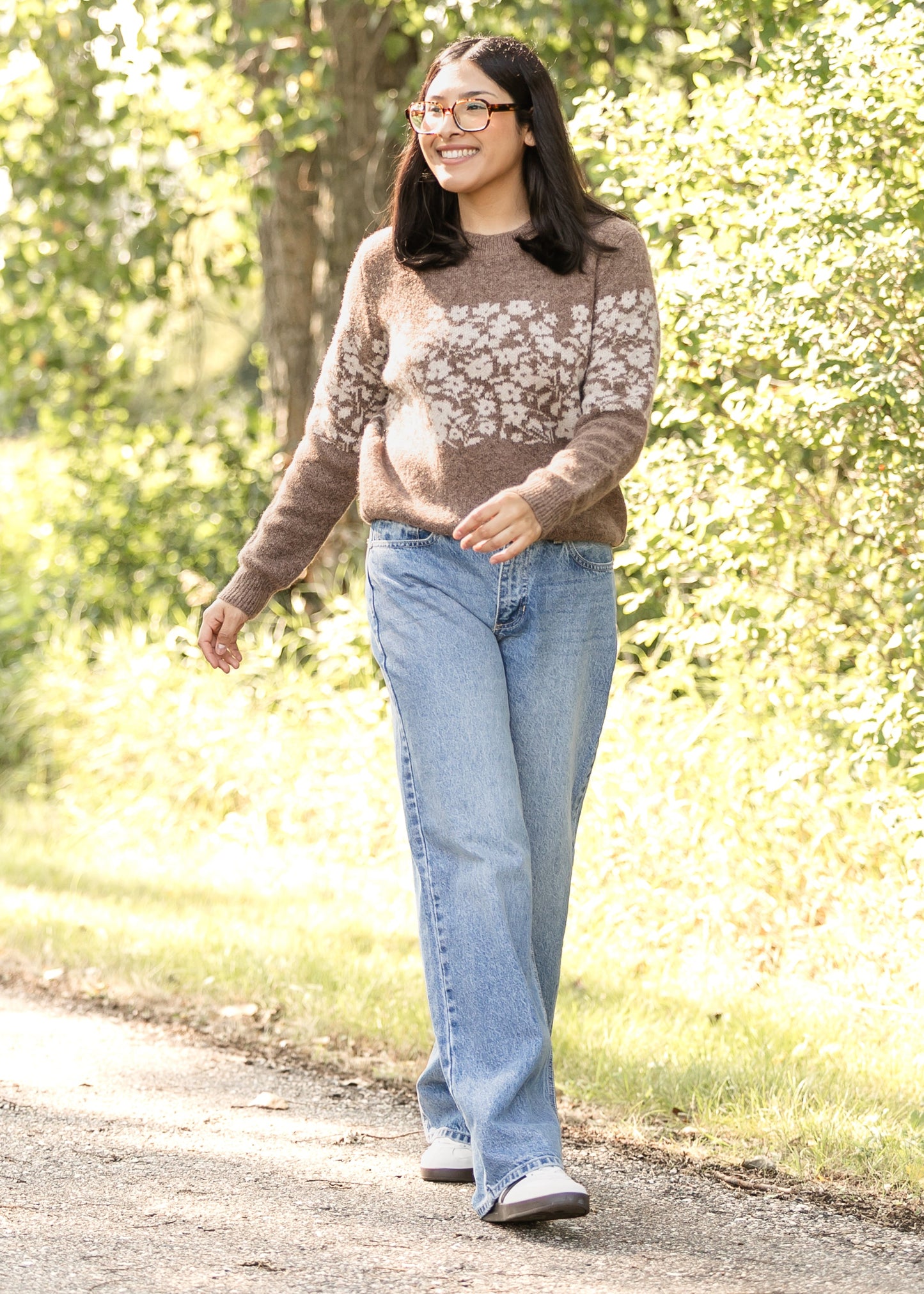 Floral Block Stripe Soft Sweater FF Tops