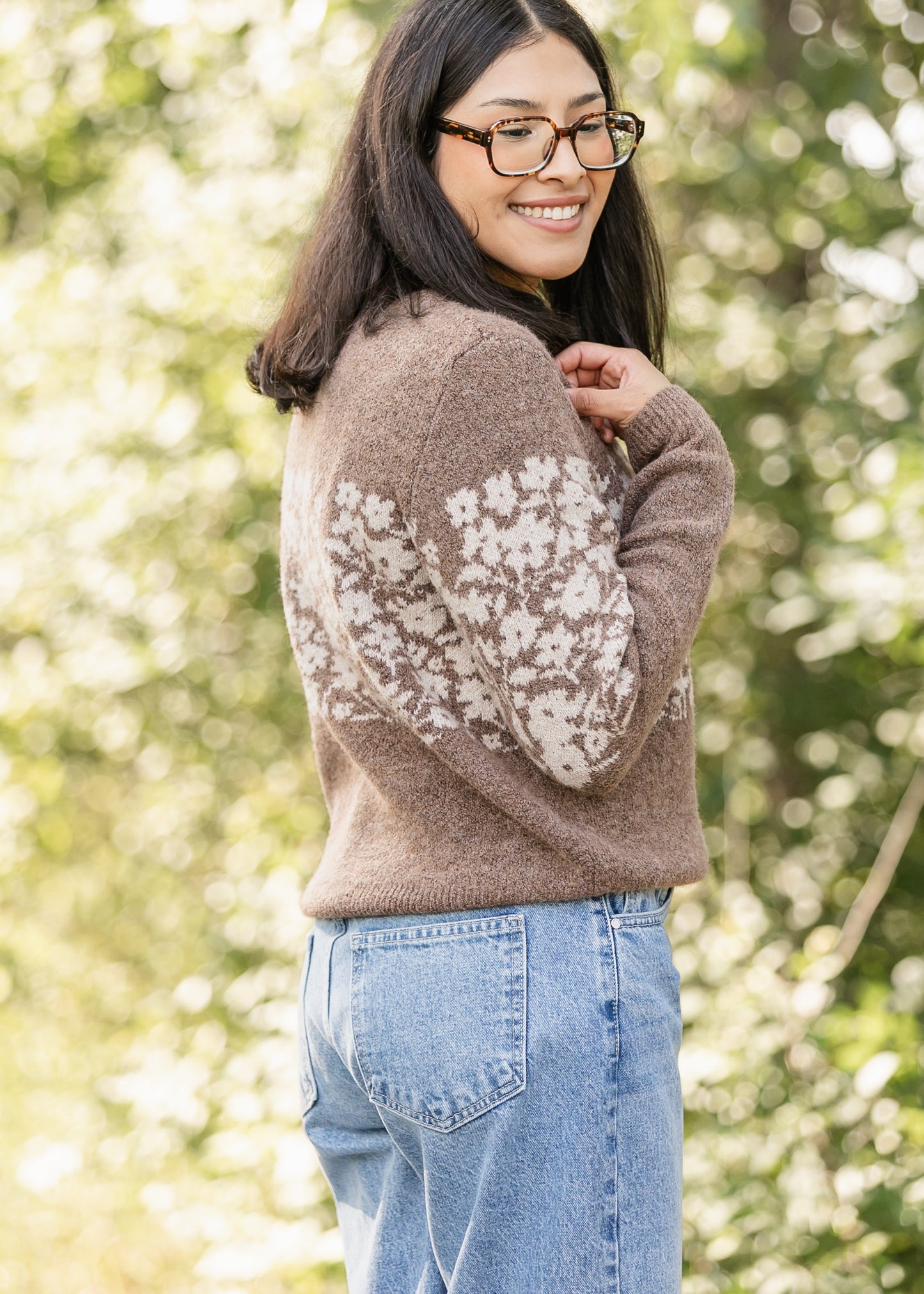 Floral Block Stripe Soft Sweater FF Tops
