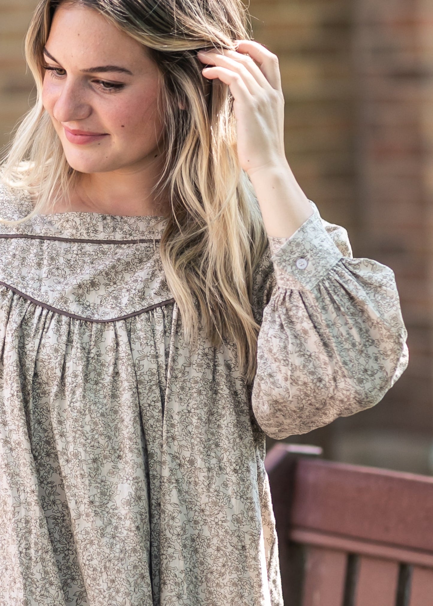 Floral Contrast Smocked Top FF Tops