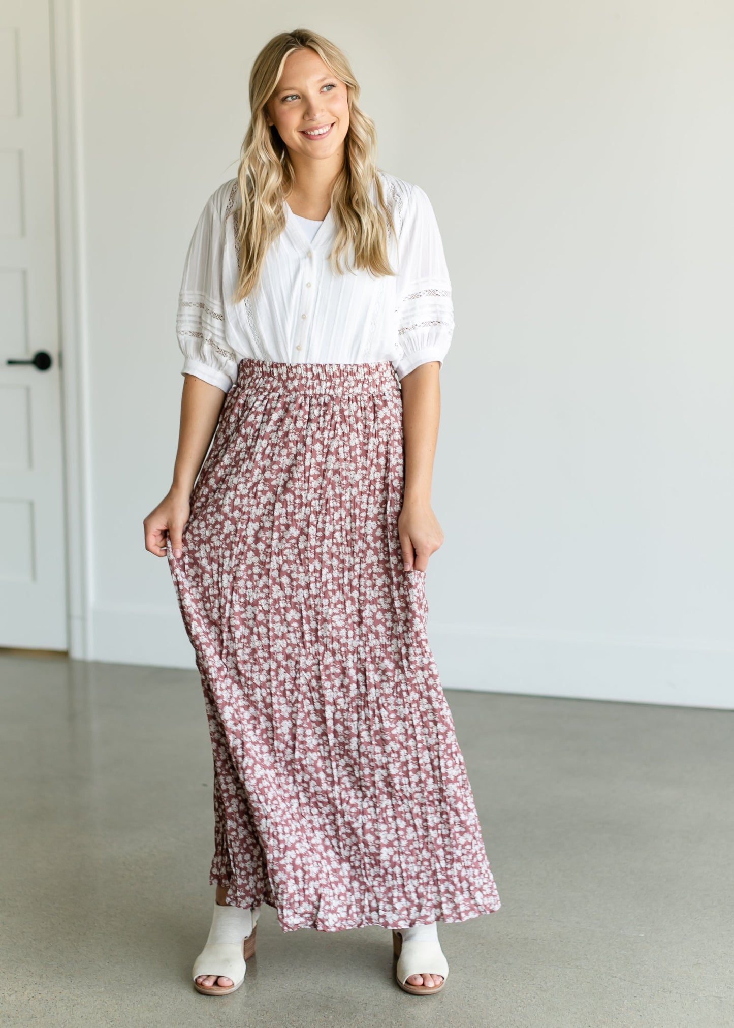 Floral Crinkle Pleat Maxi Skirt IC Skirts