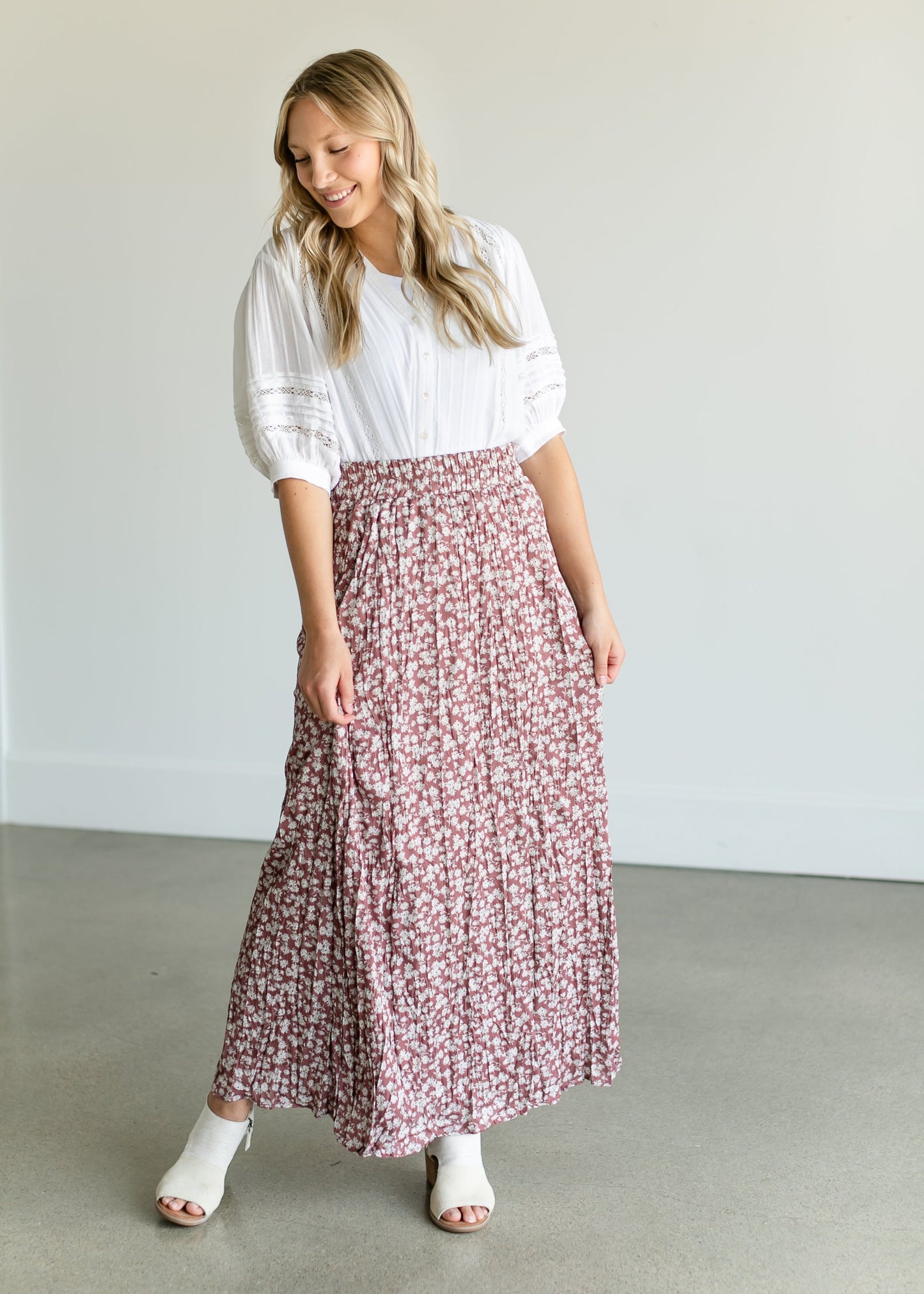 Floral Crinkle Pleat Maxi Skirt IC Skirts