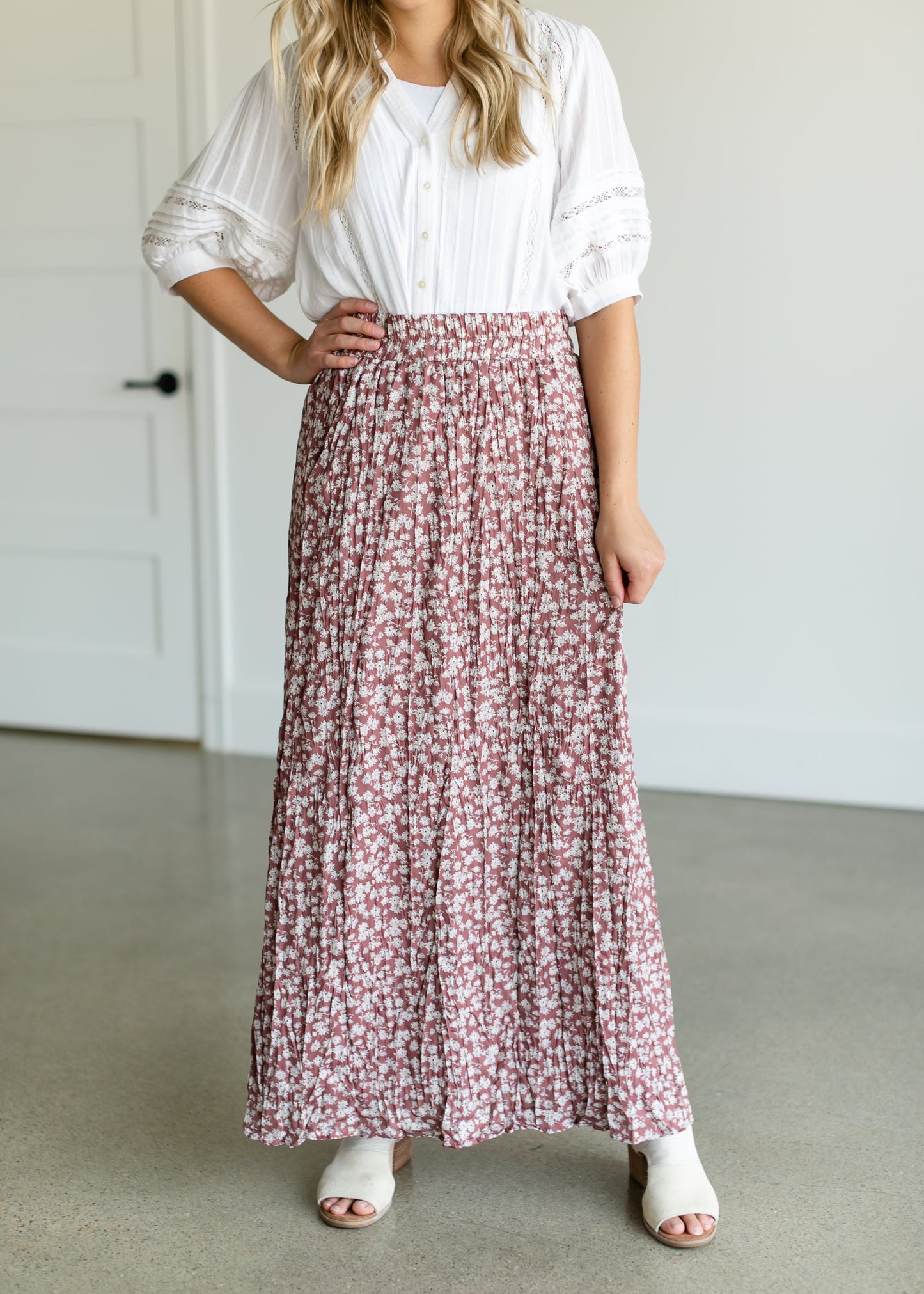 Floral Crinkle Pleat Maxi Skirt IC Skirts