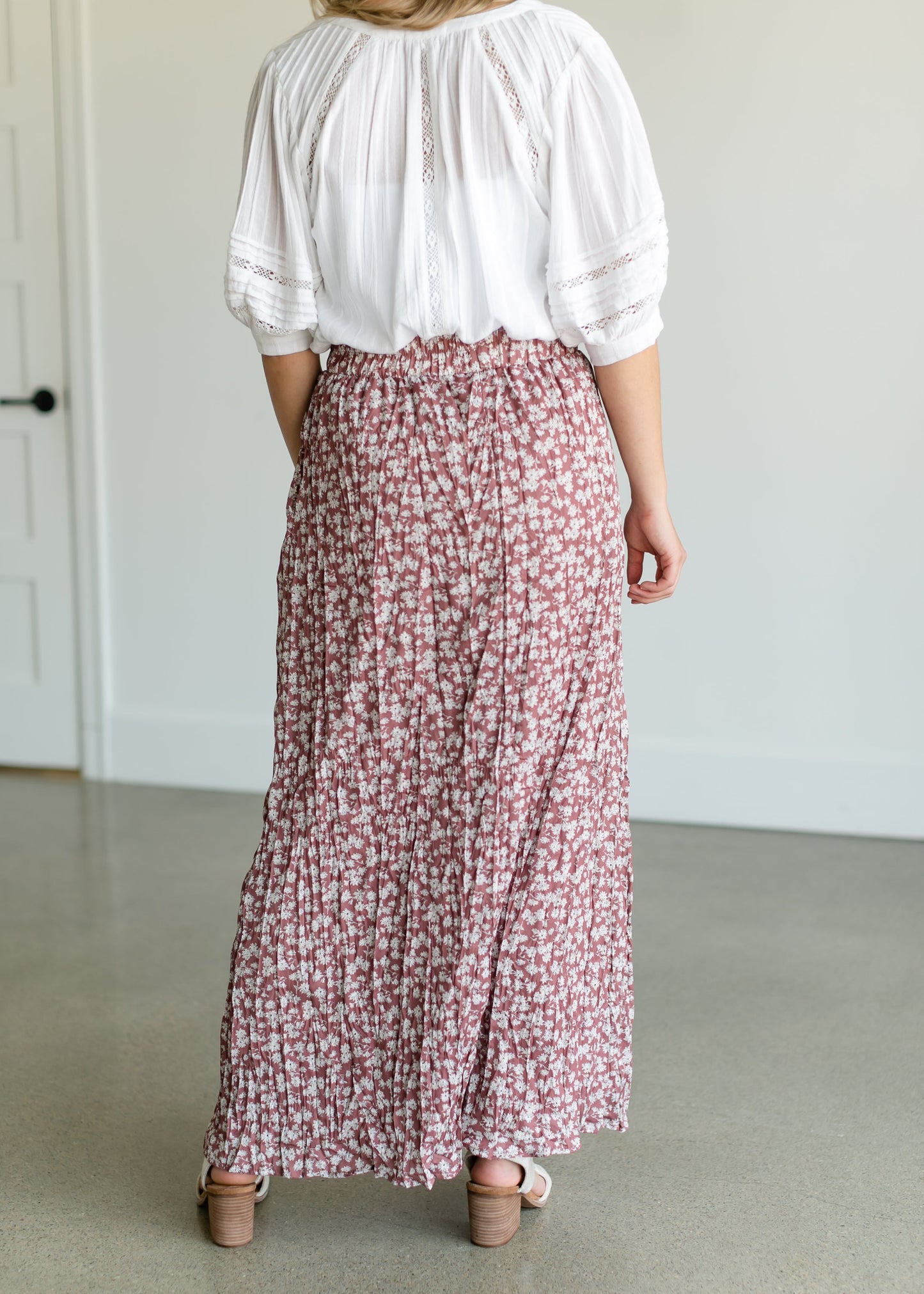 Floral Crinkle Pleat Maxi Skirt IC Skirts