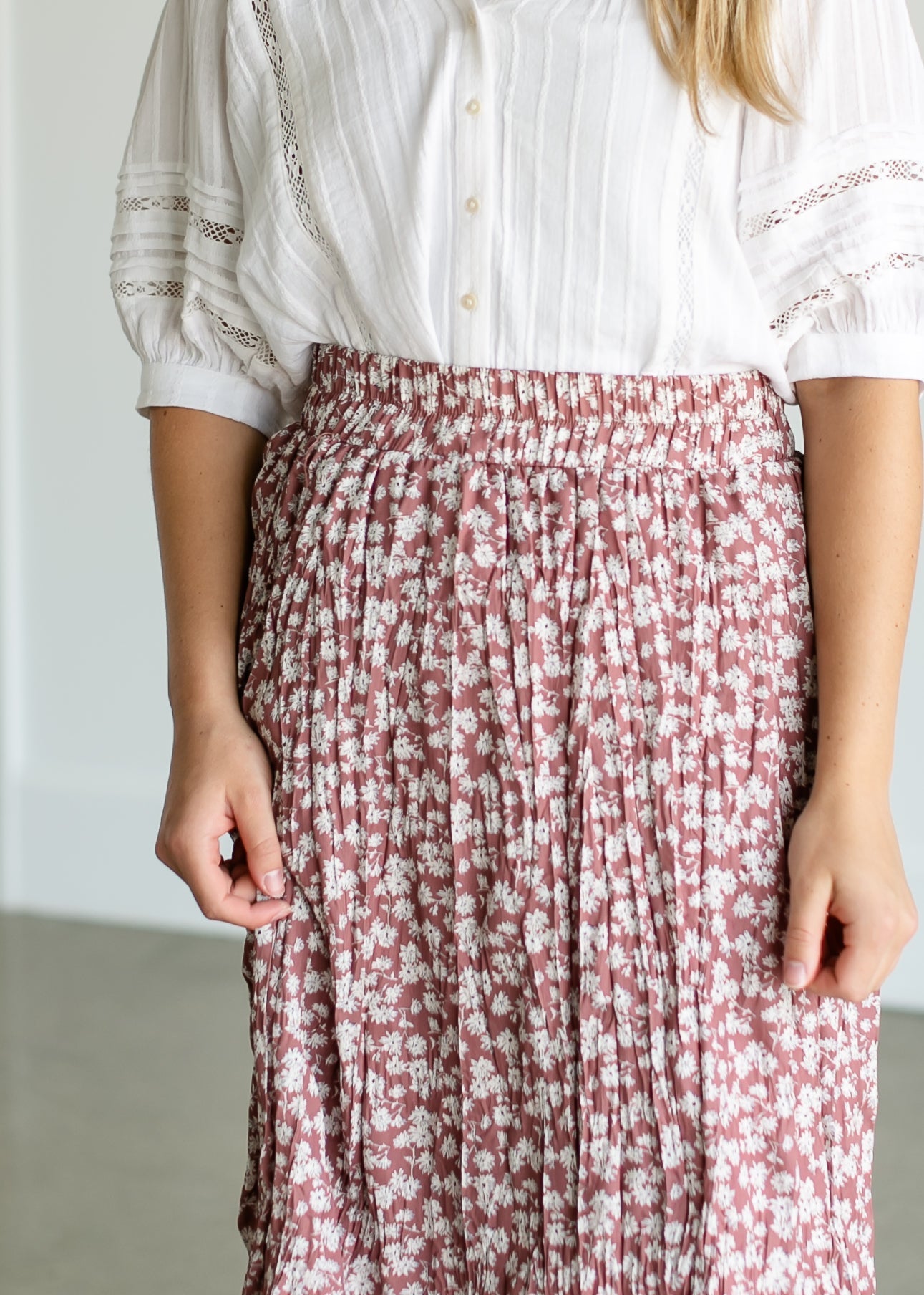 Floral Crinkle Pleat Maxi Skirt IC Skirts