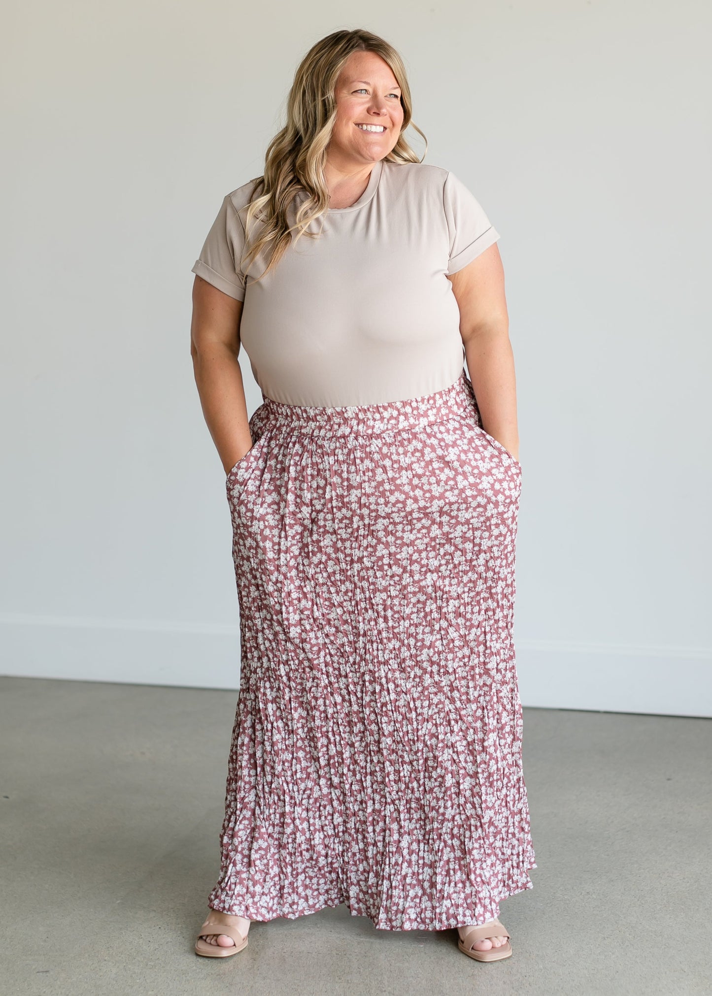 Floral Crinkle Pleat Maxi Skirt IC Skirts